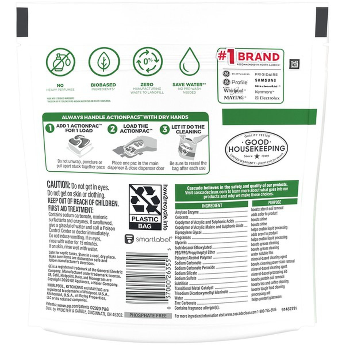 Cascade Free & Clear Actionpacs Dishwasher Detergent Pods, Lemon Essence 14 ct Shipt