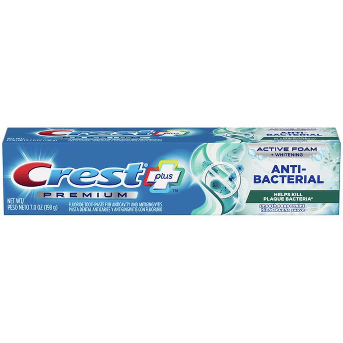 slide 1 of 1, Crest Anti-Bacterial Toothpaste, Smooth Peppermint Flavor, 7 oz