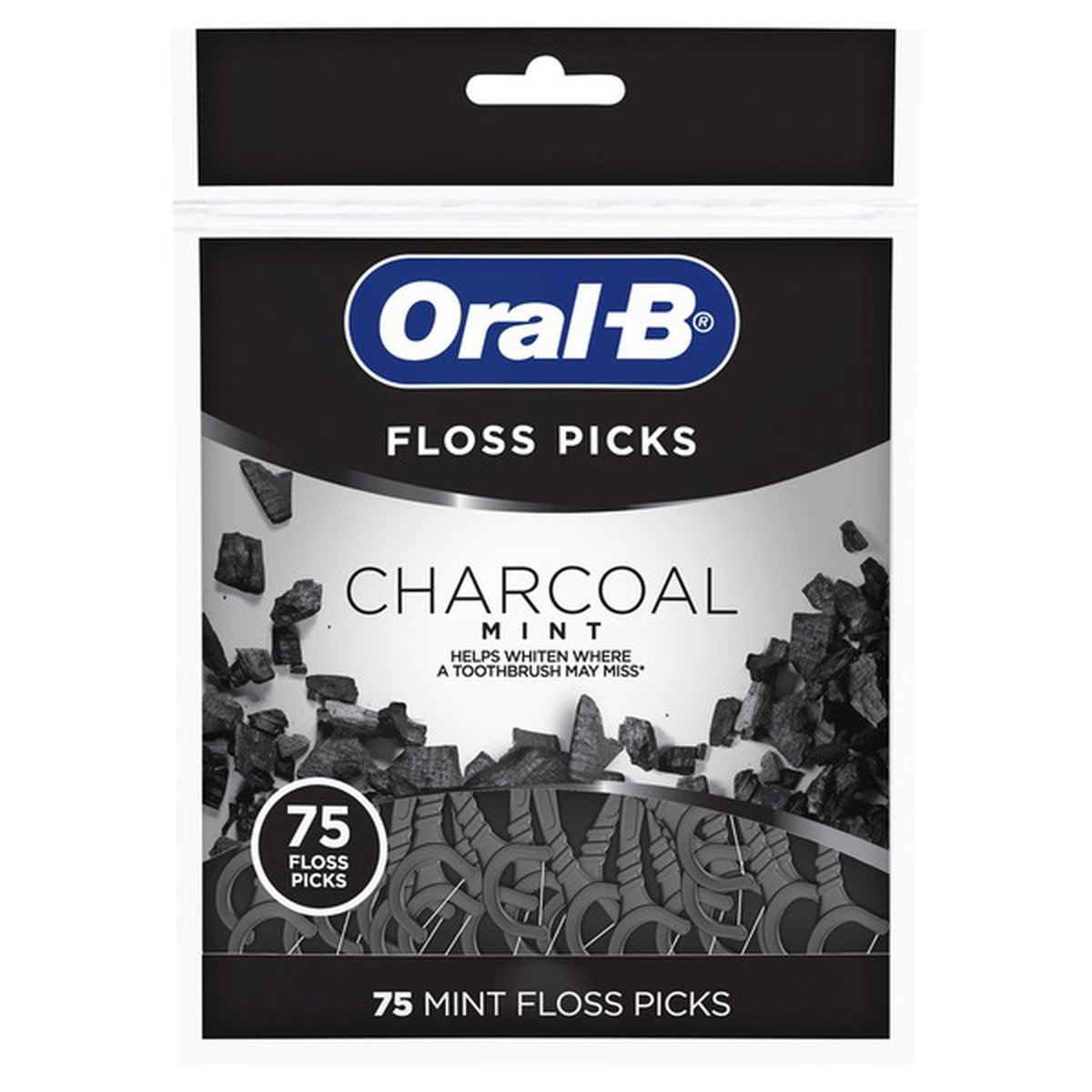 Oral-B Charcoal Infused Mint Dental Floss Picks 75 Ct | Shipt