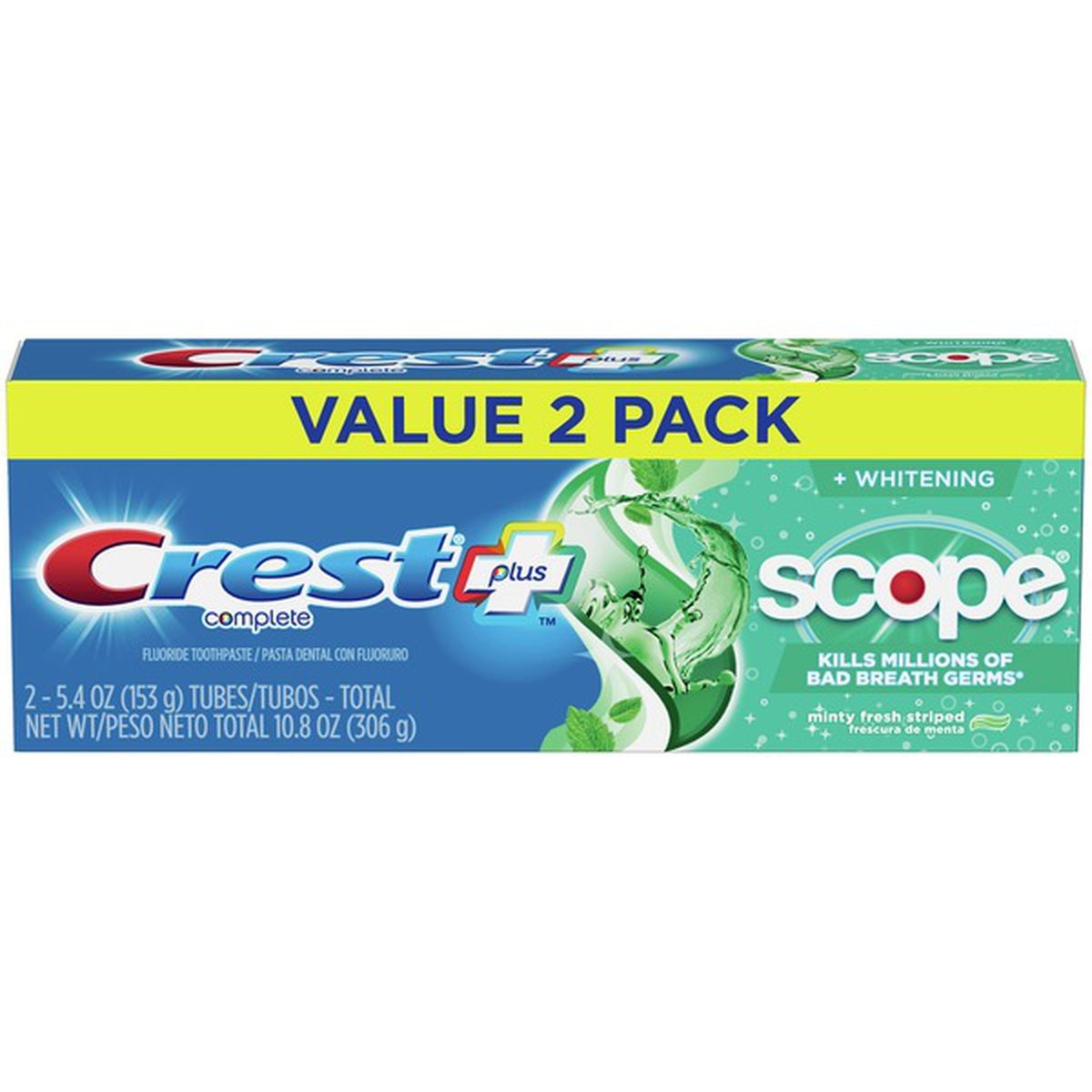 slide 1 of 1, Crest + Scope Complete Whitening Toothpaste, Minty Fresh, 10.8 oz