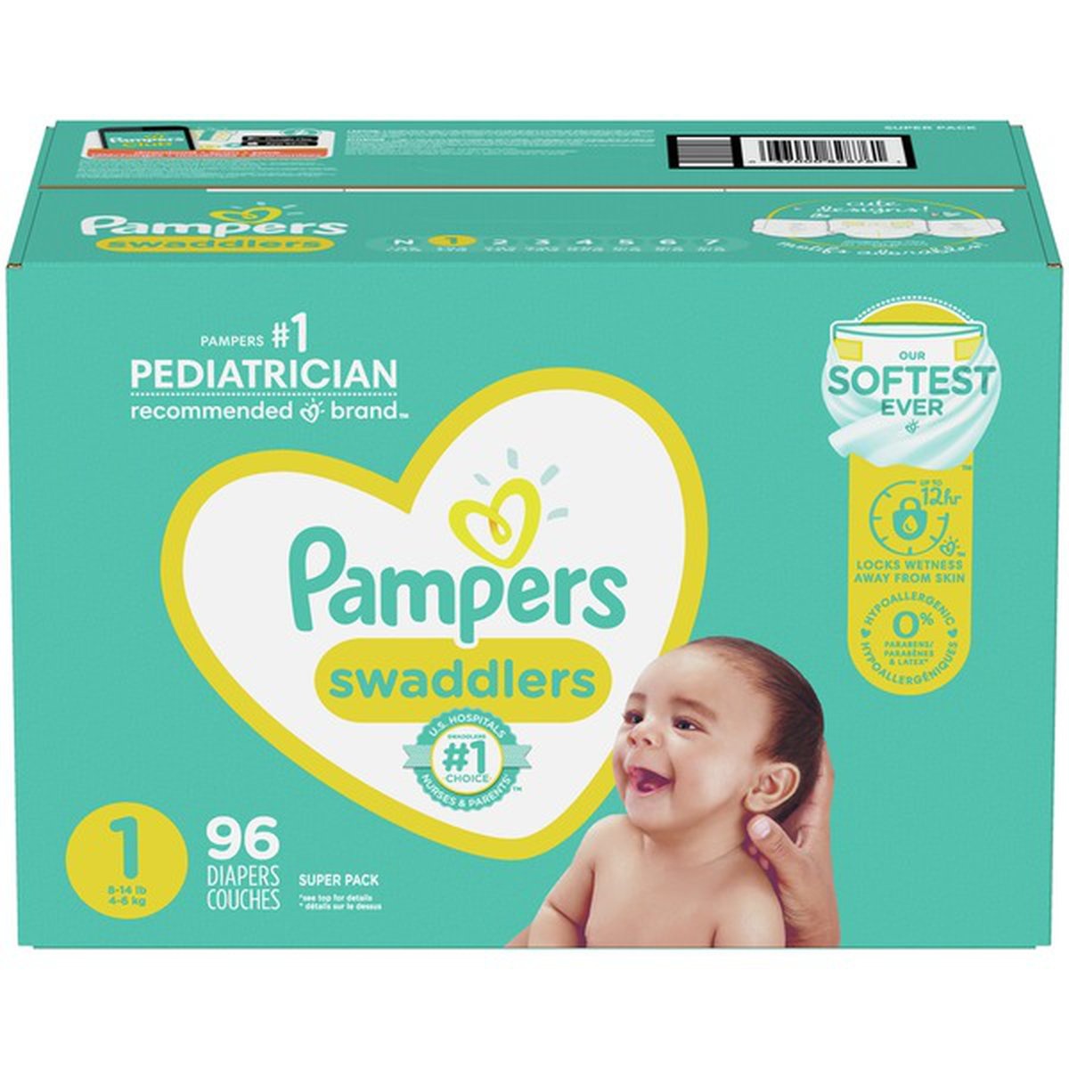 slide 1 of 1, Pampers Diapers Size 1, 96 ct