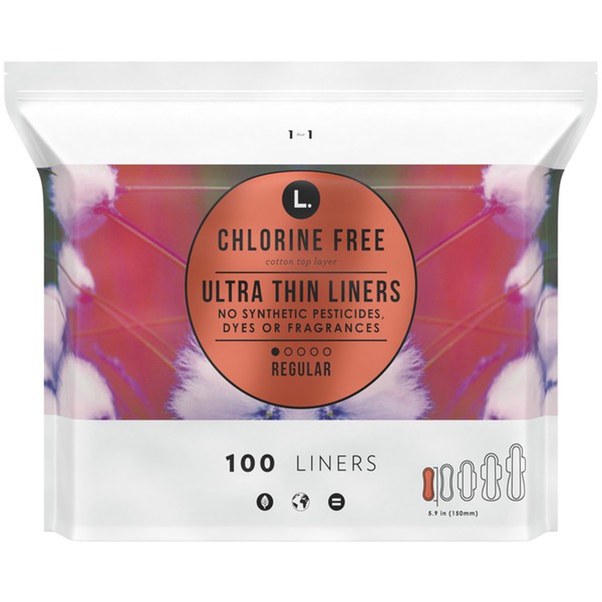 slide 1 of 1, L. Chlorine Free Liners, 100 ct
