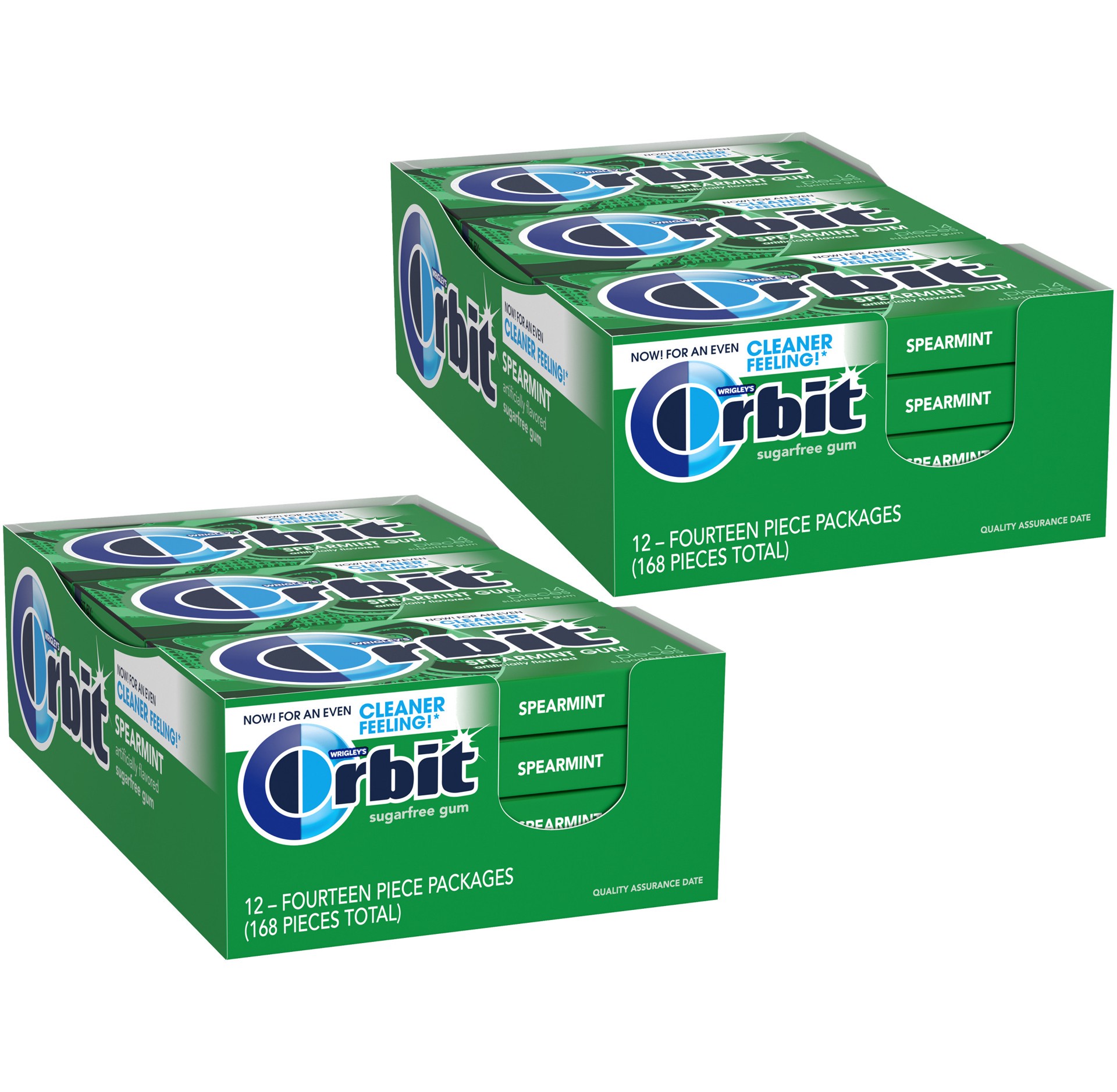 slide 1 of 9, ORBIT Gum Spearmint Sugarfree Chewing Gum, 14 Pieces (Pack of 12), 168 pc