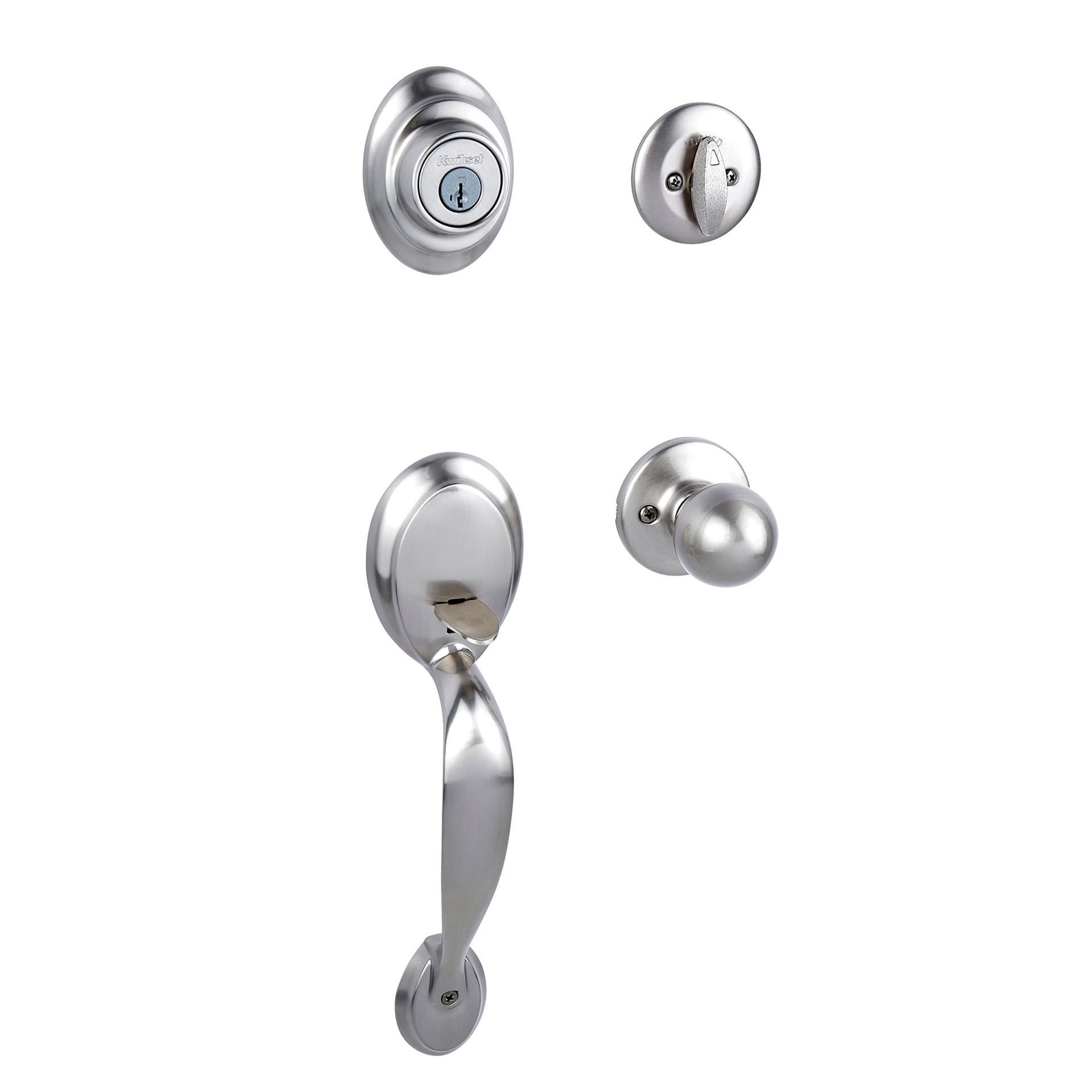 slide 2 of 6, Kwikset Dakota Satin Nickel Exterior Single-Cylinder Deadbolt and Keyed Entry Door Handleset ft. SmartKey Security, 1 ct