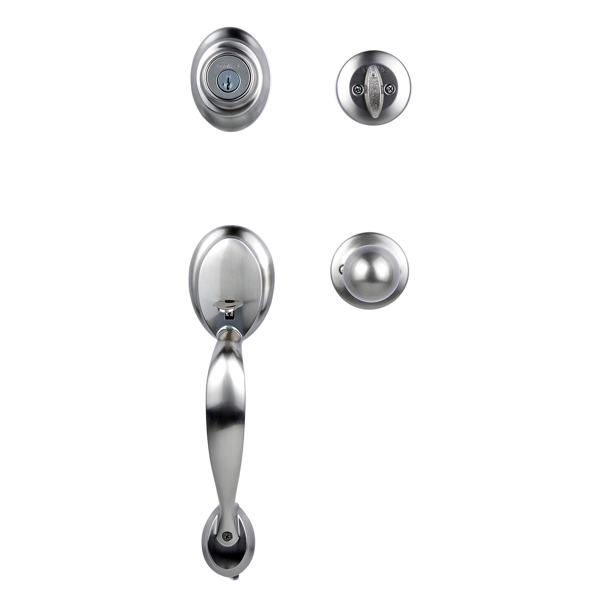 slide 3 of 6, Kwikset Dakota Satin Nickel Exterior Single-Cylinder Deadbolt and Keyed Entry Door Handleset ft. SmartKey Security, 1 ct