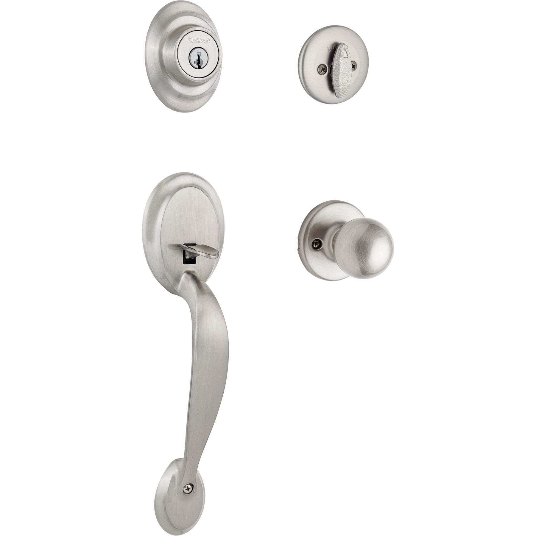 slide 1 of 6, Kwikset Dakota Satin Nickel Exterior Single-Cylinder Deadbolt and Keyed Entry Door Handleset ft. SmartKey Security, 1 ct