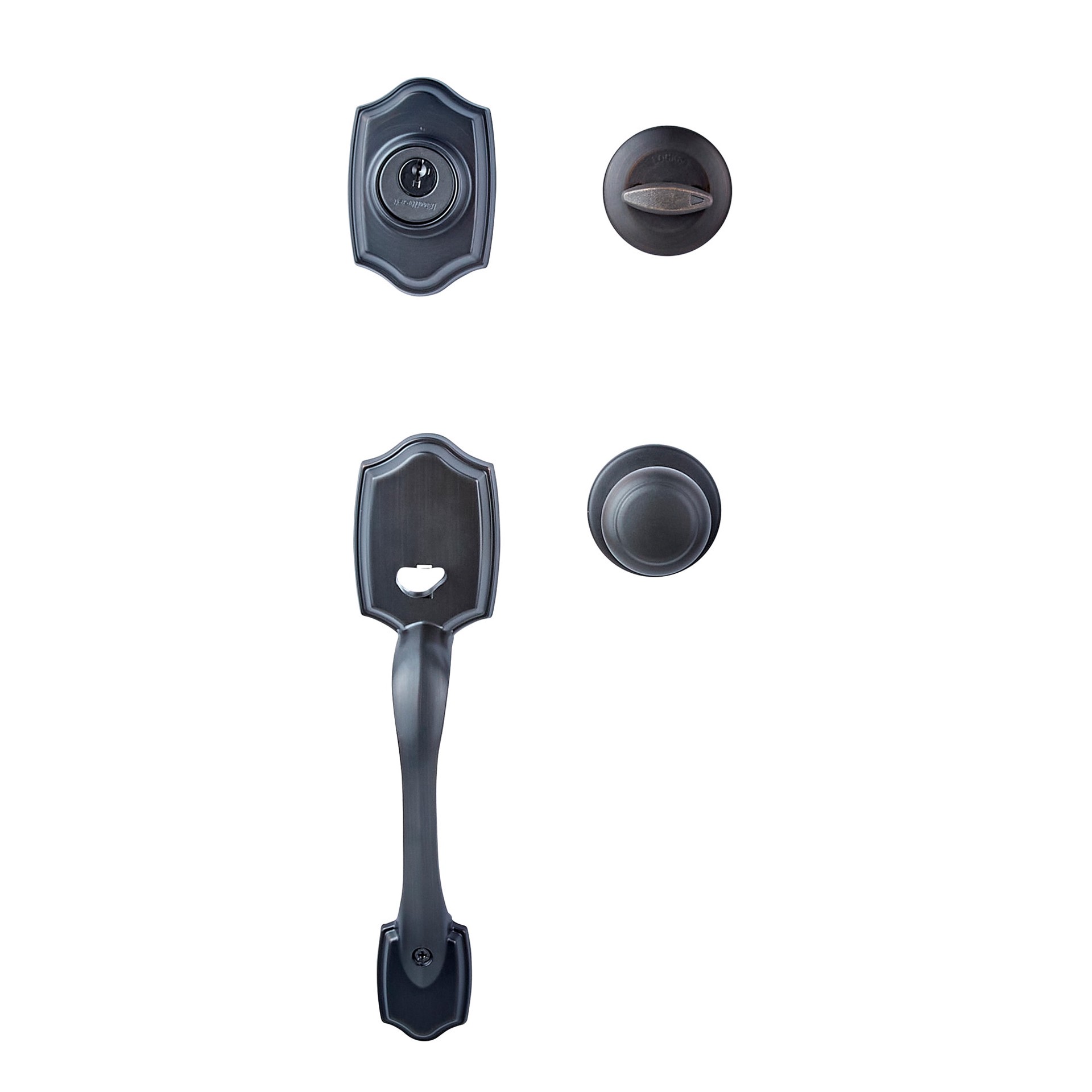 slide 3 of 6, Kwikset Belleview Venetian Bronze Exterior Single-Cylinder Deadbolt and Keyed Entry Door Handleset ft. SmartKey Security, 1 ct