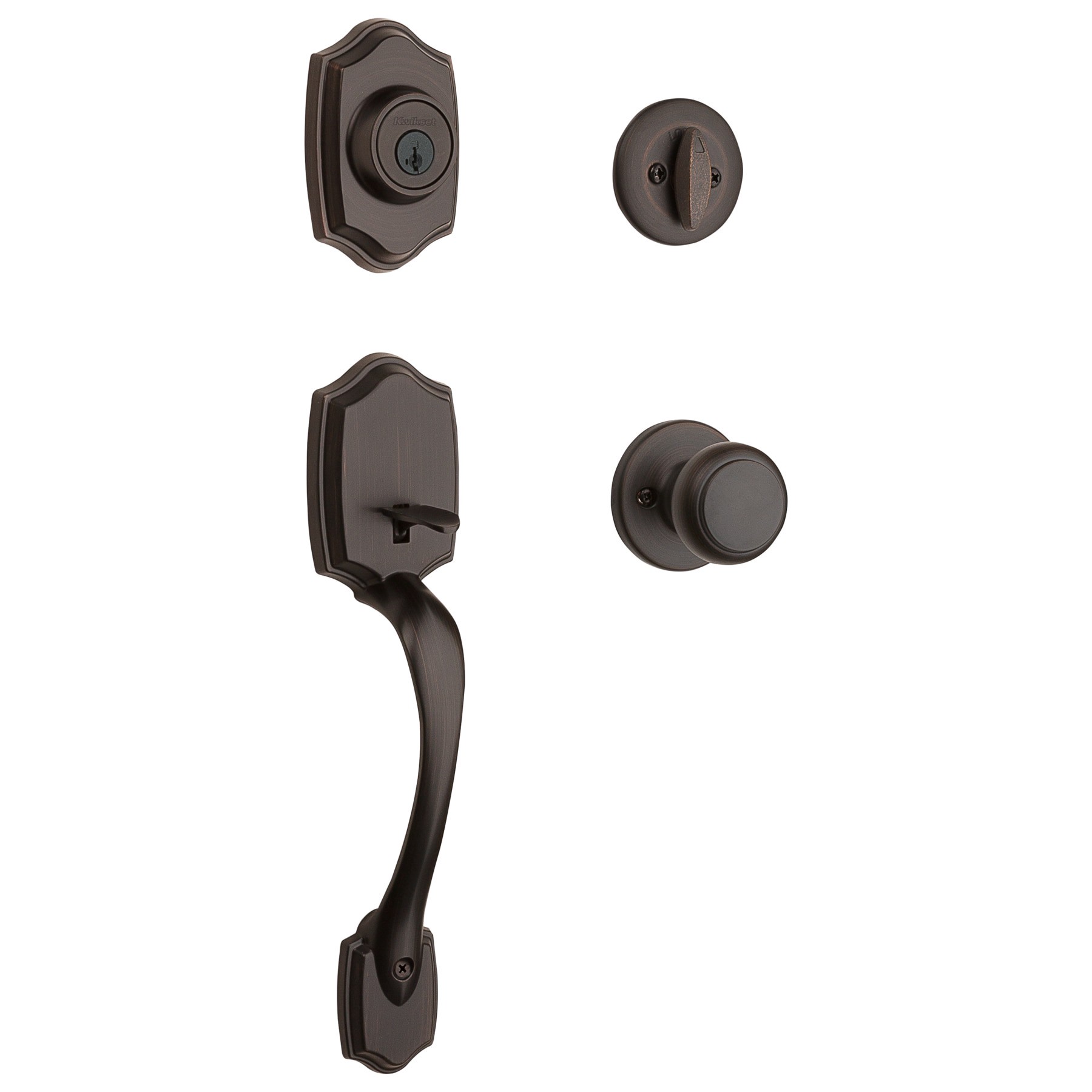 slide 1 of 6, Kwikset Belleview Venetian Bronze Exterior Single-Cylinder Deadbolt and Keyed Entry Door Handleset ft. SmartKey Security, 1 ct