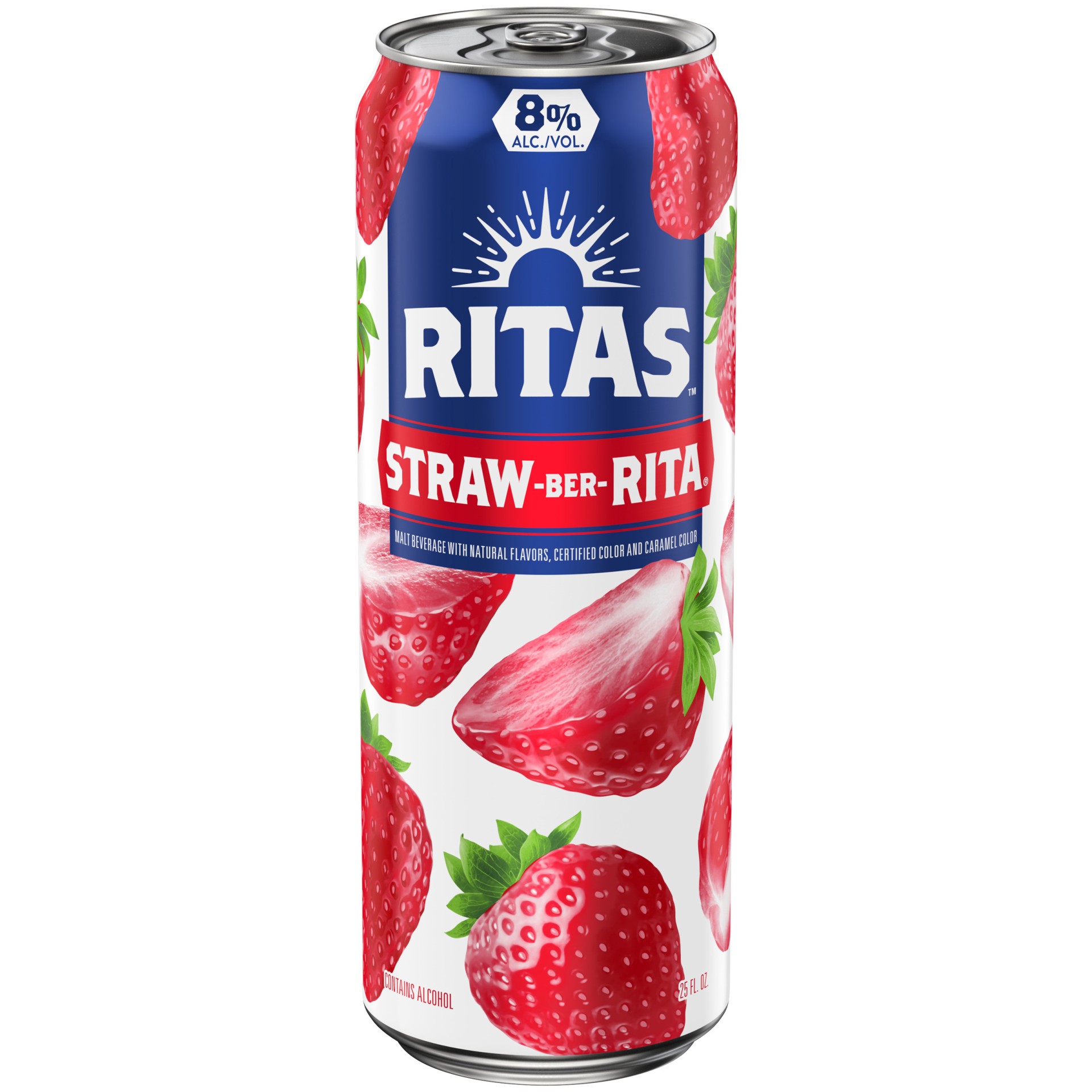 slide 1 of 4, Ritas Straw-Ber-Rita Sparkling Margarita, 25 fl oz Can, 8.0% Alc/Vol, 25 fl oz