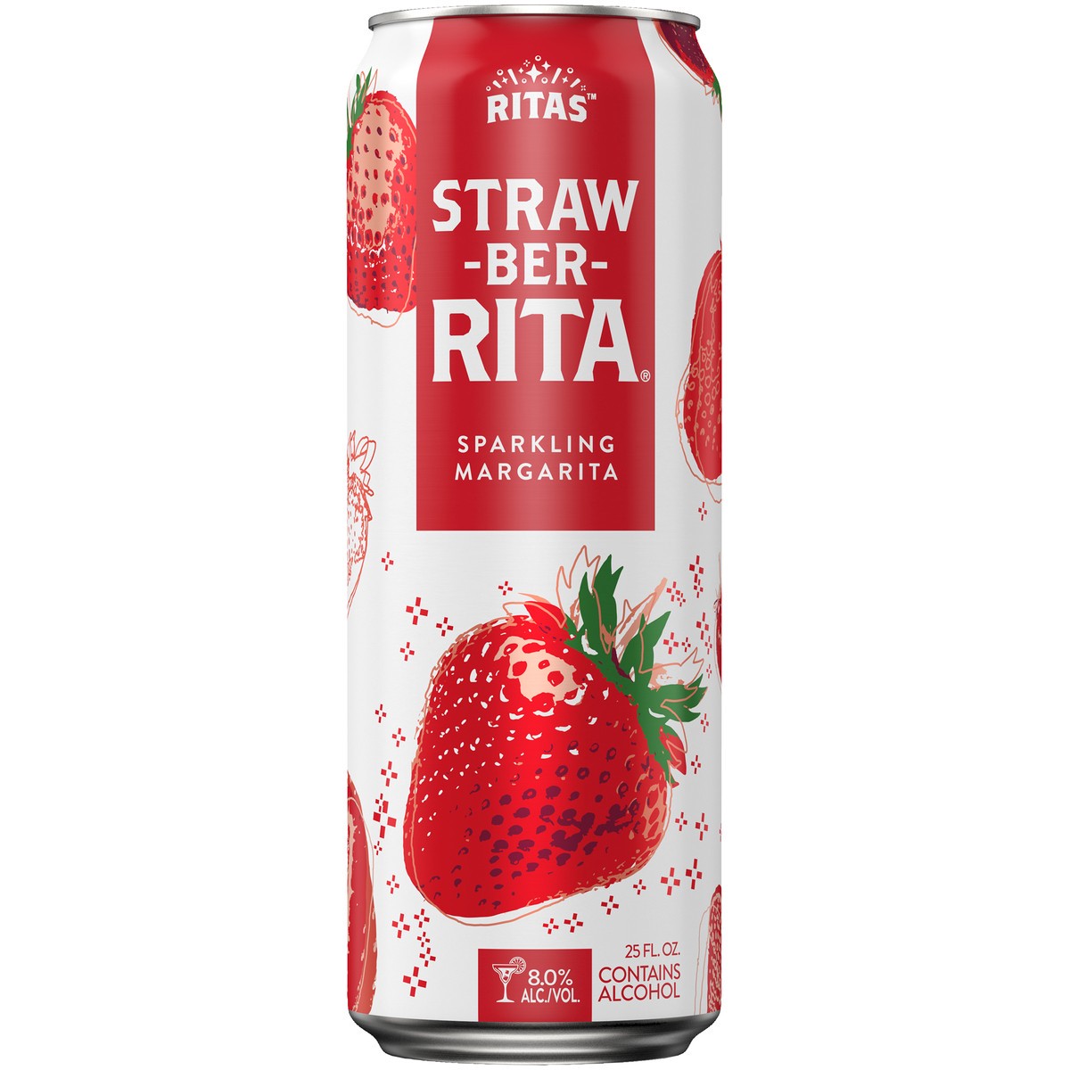 slide 1 of 4, Ritas Straw-Ber-Rita Sparkling Margarita, 25 fl oz Can, 8.0% Alc/Vol, 25 oz
