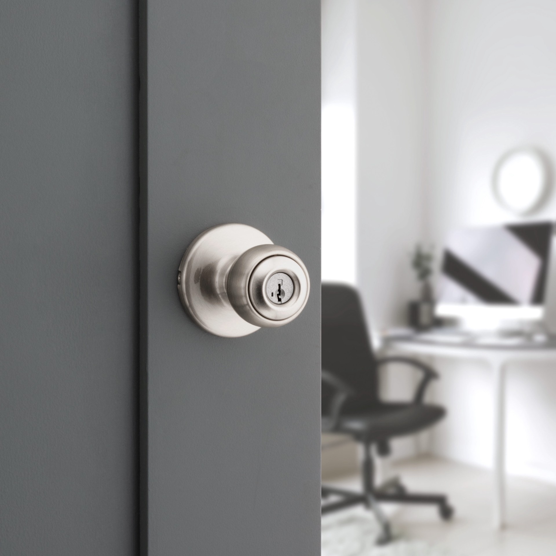 slide 2 of 6, Kwikset Polo Satin Nickel Exterior Keyed Entry Door Knob, 1 ct