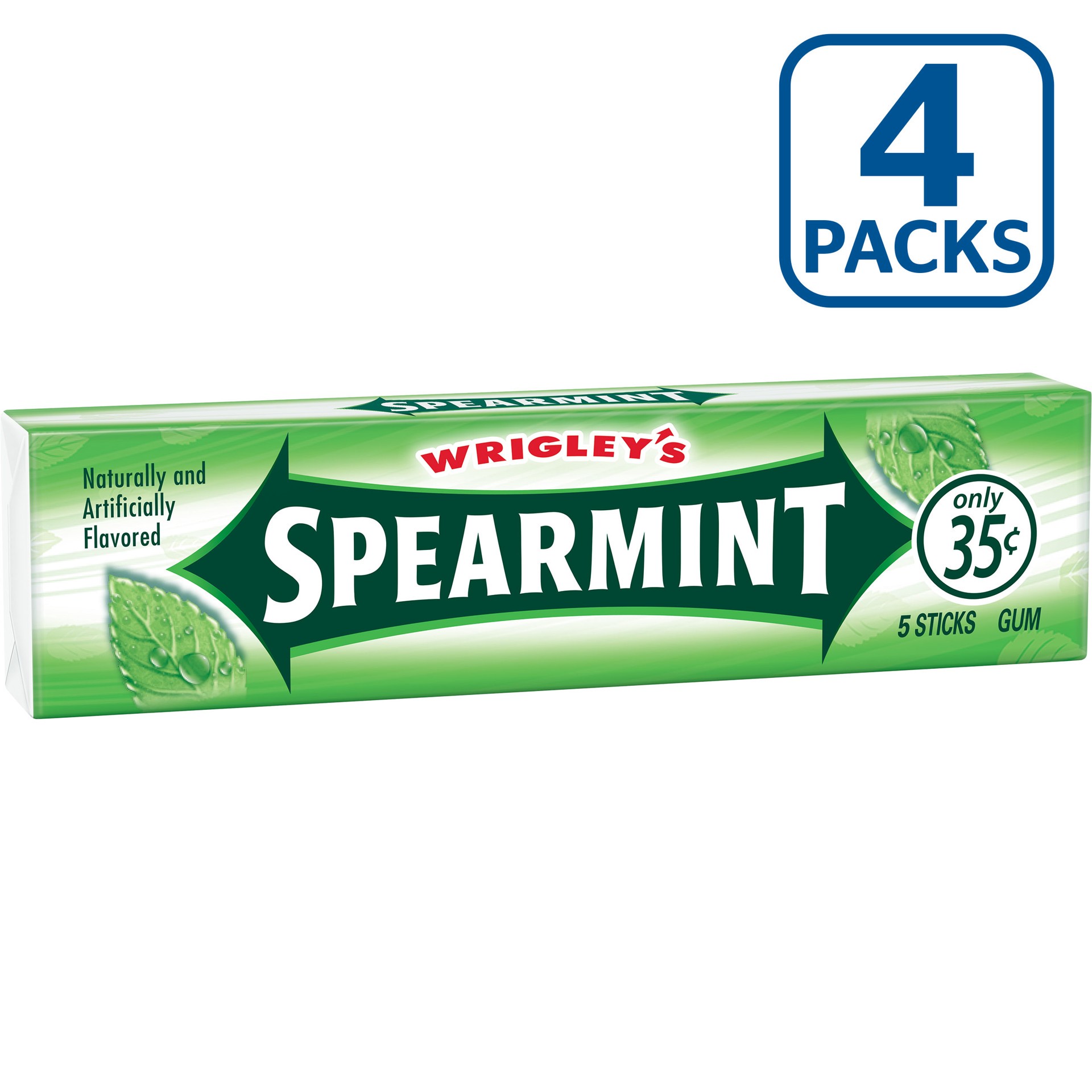 slide 4 of 5, WRIGLEY'S Spearmint Chewing Gum Bulk Pack, 5 Stick Pack (Pack of 4), 20 pc