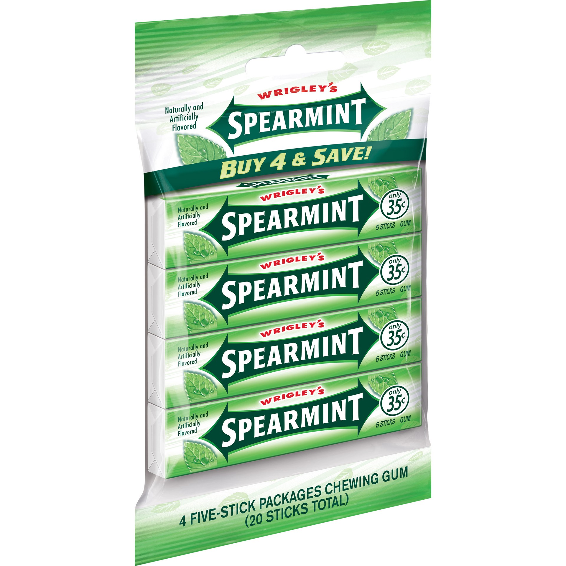 slide 1 of 5, WRIGLEY'S Spearmint Chewing Gum Bulk Pack, 5 Stick Pack (Pack of 4), 20 pc