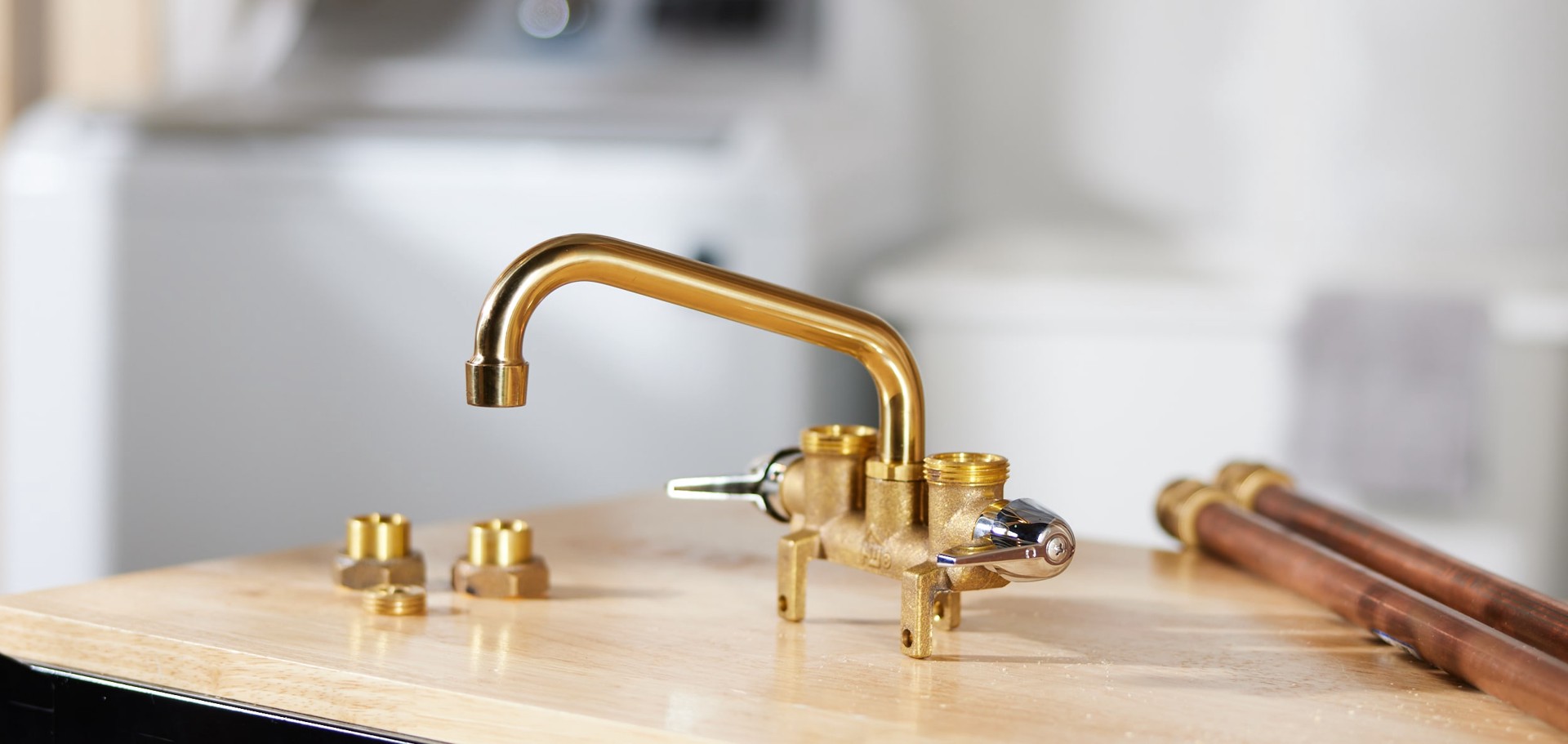 slide 4 of 6, Project Source Rough brass 2-handle Deck-mount Utility Faucet, 1 ct