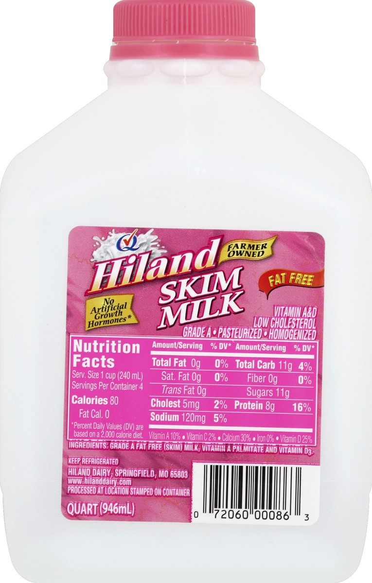 slide 2 of 6, Hiland Dairy Skim Milk, 1 qt