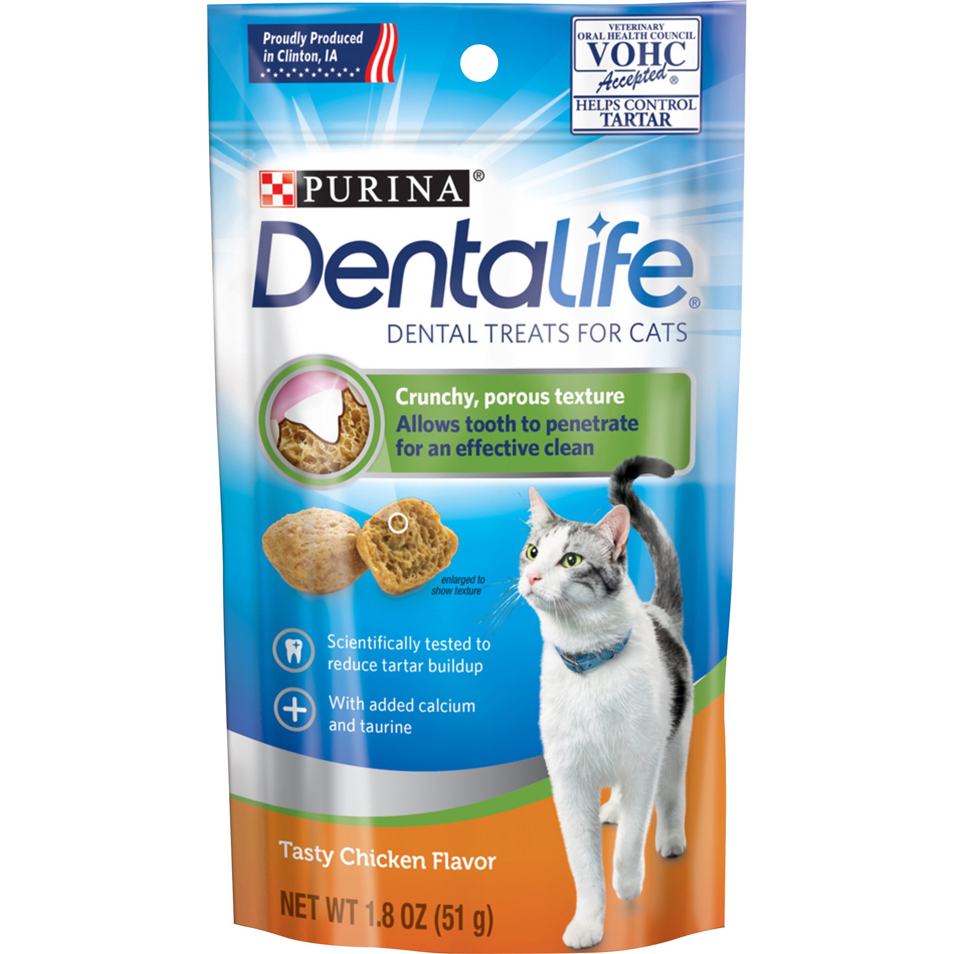 slide 1 of 1, DentaLife Purina DentaLife Made in USA Facilities Cat Dental Treats, Tasty Chicken Flavor, 1.8 oz