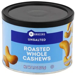 SE Grocers Roasted Unsalted Whole Cashews 8.5 Ounces