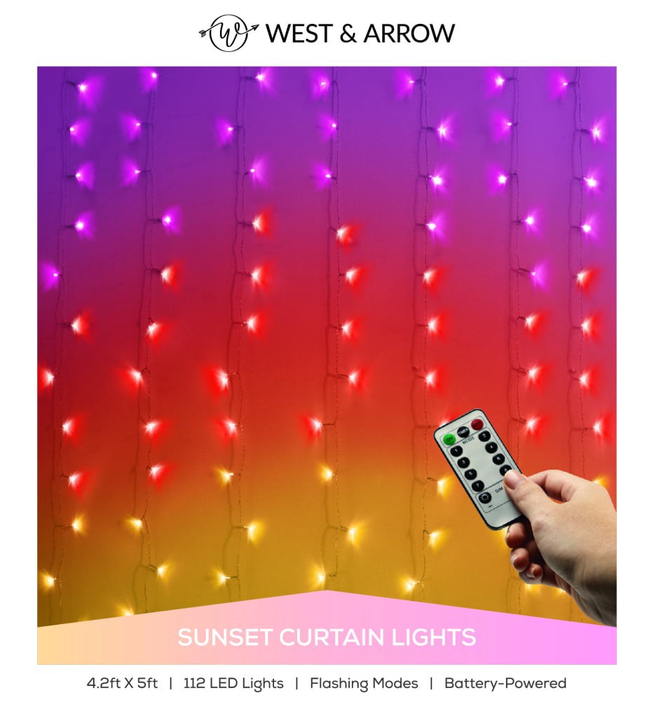 slide 1 of 1, LED Sunset Ombre Curtain Lights with Remote, 1 ct