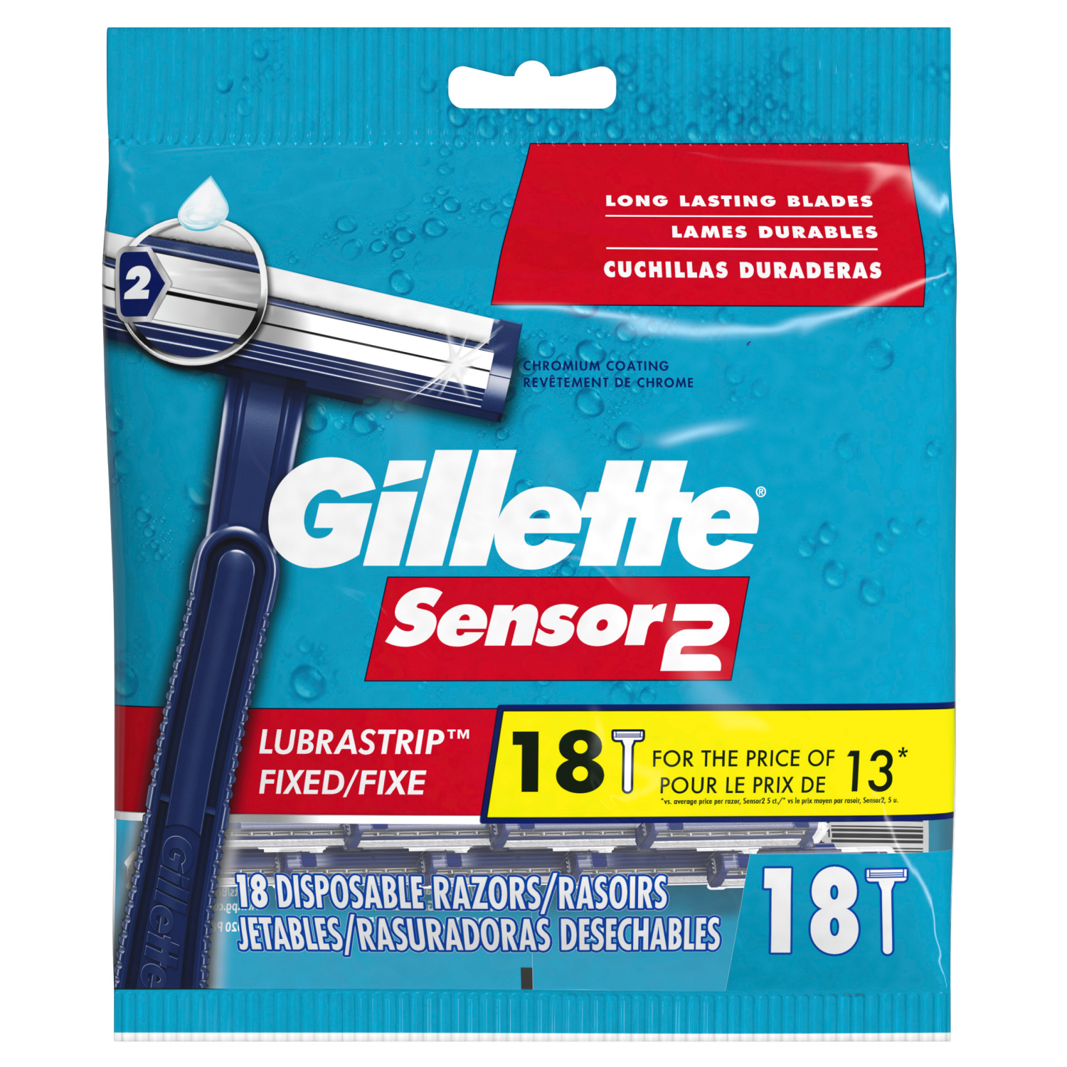 slide 4 of 5, Gillette Sensor2 Fixed Head Men's Disposable Razors, 18 Count, 18 ct