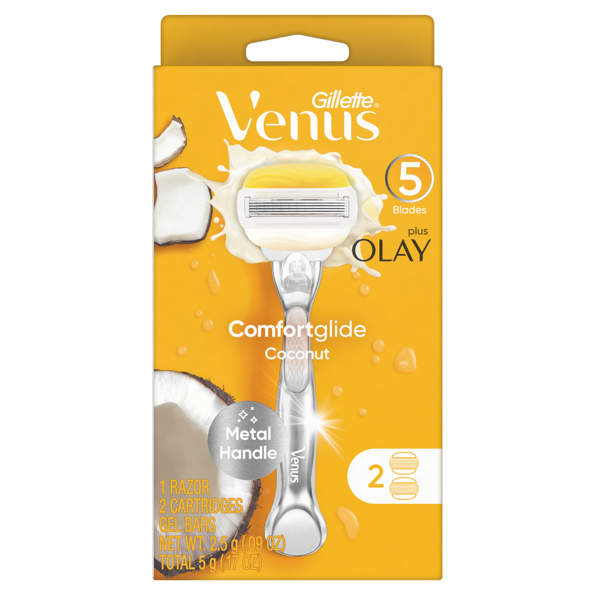 slide 3 of 29, Gillette Venus Comfortglide Plus Olay Coconut Razor And Cartridges, 1 ct