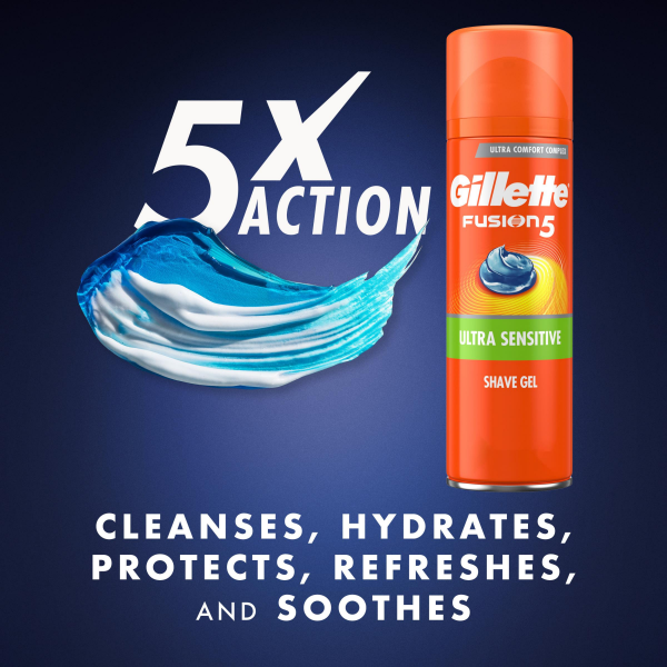 slide 12 of 29, Gillette Fusion5 Razor for Men, Handle, 3 Razor Blade Refills + Fusion Ultra Sensitive Shave Gel, 7 oz