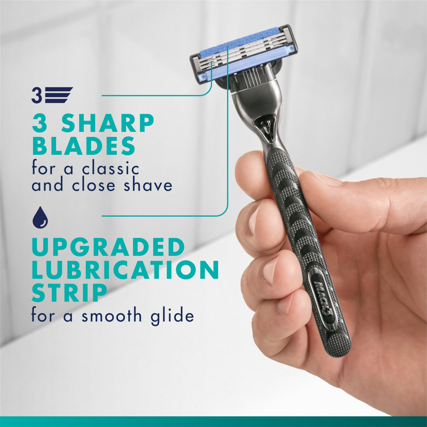 slide 4 of 5, Gillette Mach3 Shaving Razor for Men, 1 Gillette 3-Blade Razor Handle for Men's Grooming, 10 Razor Blade Refills, Razor Blades with Lubrication Strip, 1 ct