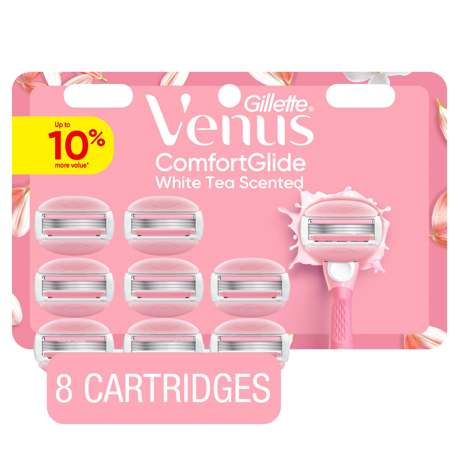 slide 1 of 5, GILLETTE VENUS Venus ComfortGlide White Tea Women's Razor Blades, with Built-in Shave Gel Bars, 8 Razor Blade Refills, 1 ct