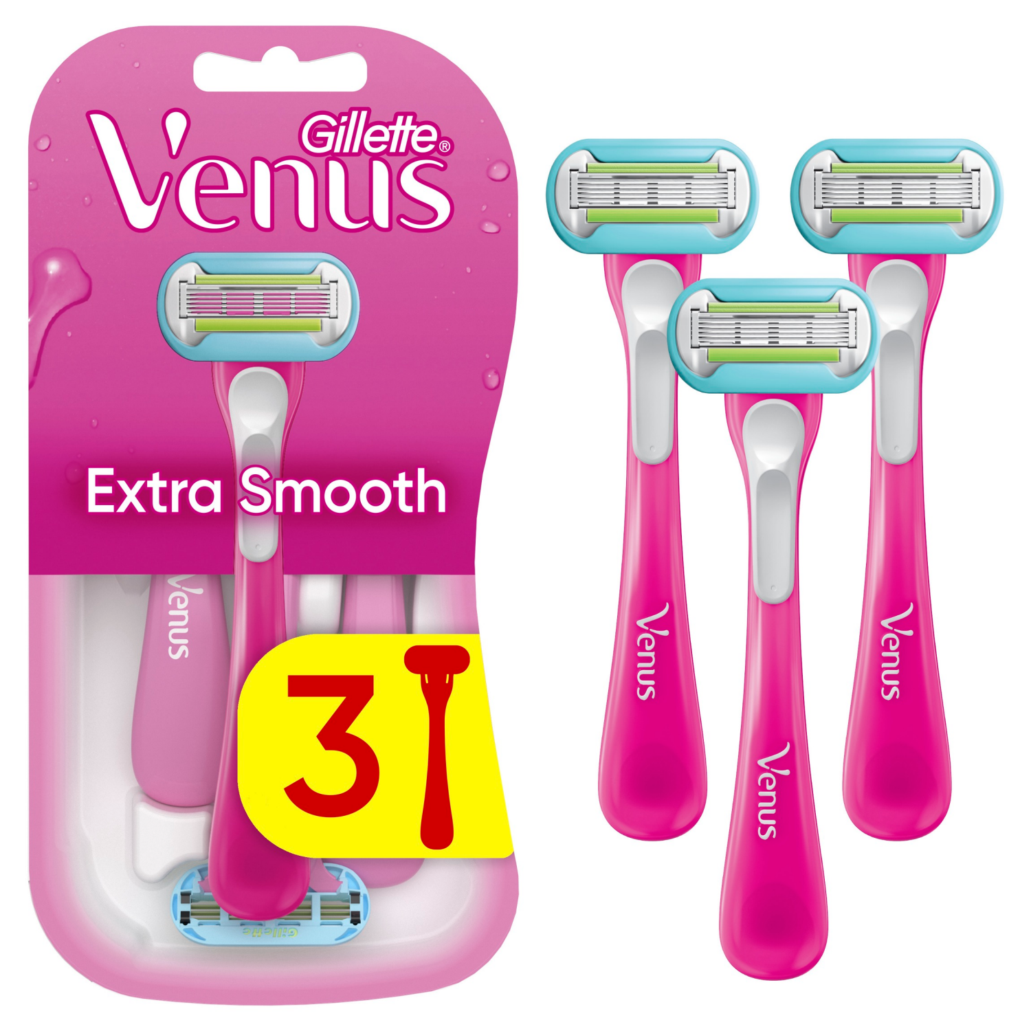 slide 1 of 4, Gillette Venus Extra Smooth Disposable Women's Razors - 3 Count, 3 ct