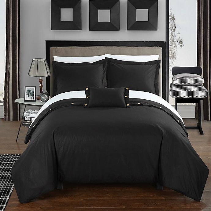 slide 2 of 3, Chic Home Odin Combed Cotton Queen Duvet Cover Set - Black, 1 ct