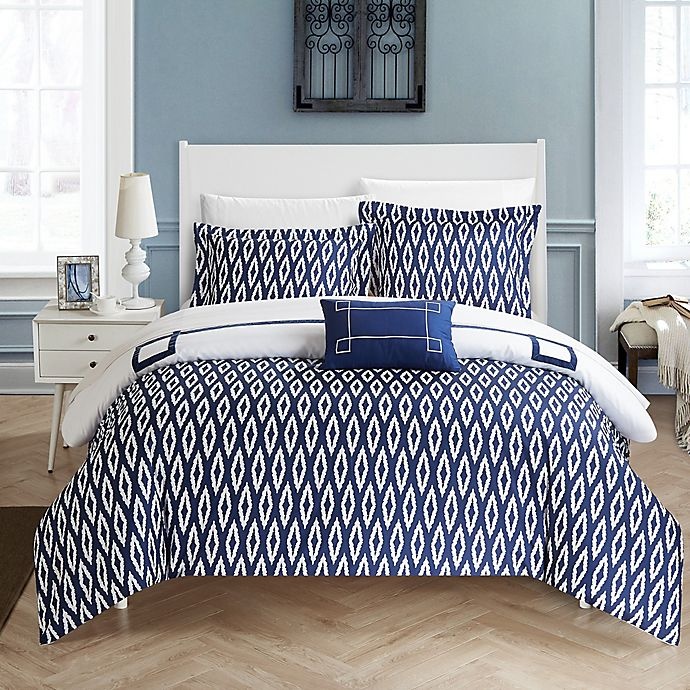 slide 2 of 4, Chic Home Berwin Reversible Twin XL Duvet Cover Set - Navy, 1 ct