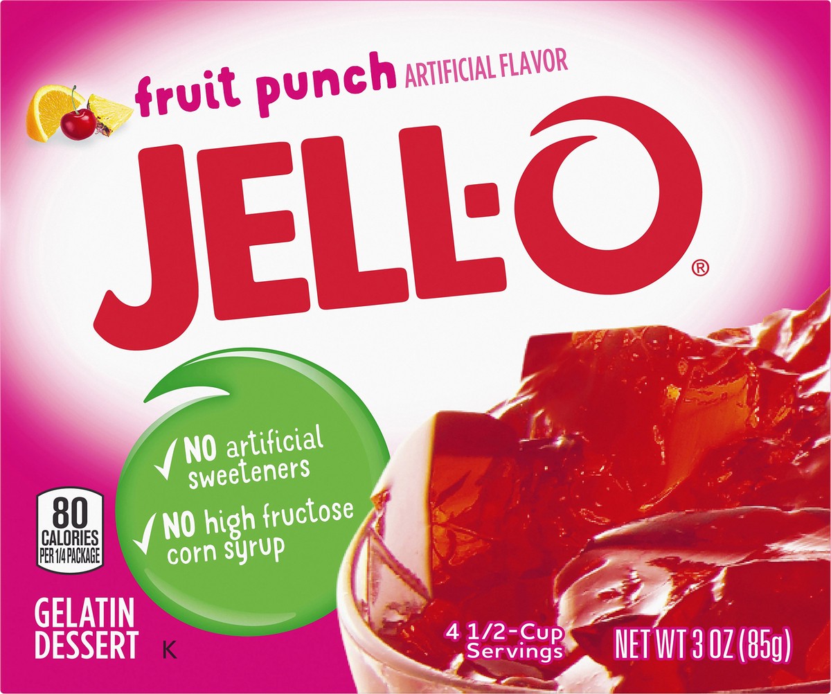 slide 6 of 14, Jell-O Fruit Punch Gelatin Dessert Mix, 3 oz Box, 3 oz