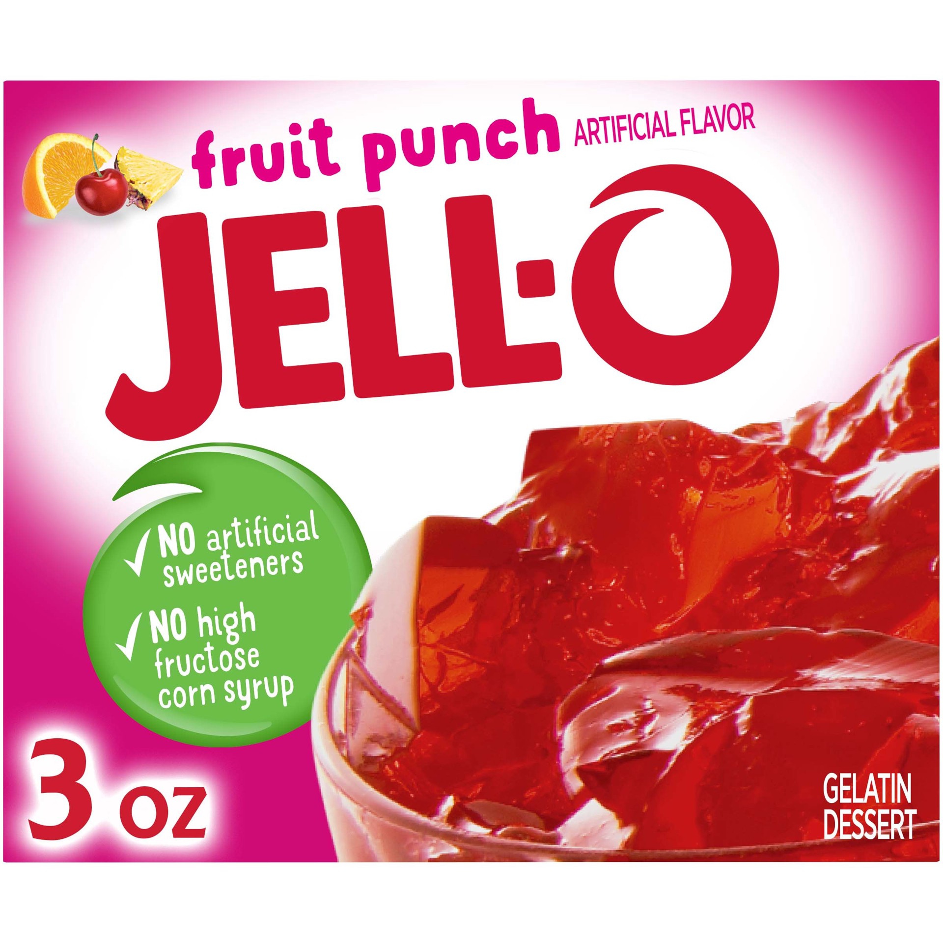 slide 1 of 14, Jell-O Fruit Punch Gelatin Dessert Mix, 3 oz Box, 3 oz