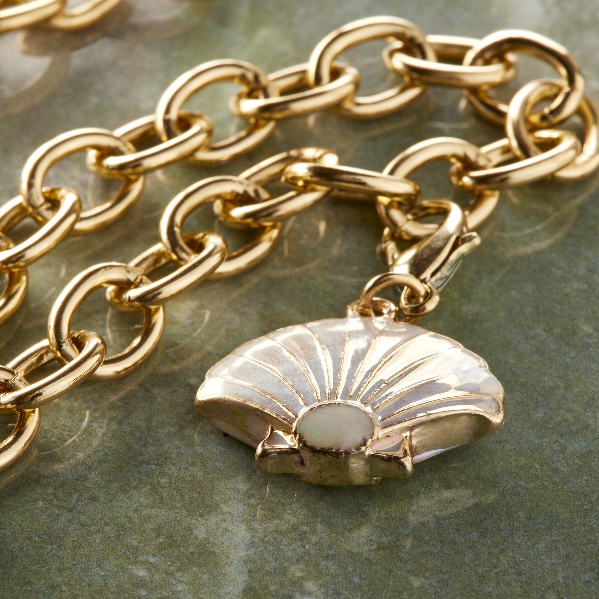 slide 3 of 4, Charmalong White & Gold Shell Charm By Bead Landing, 1.38 in x 0.83 in x 0.24 in