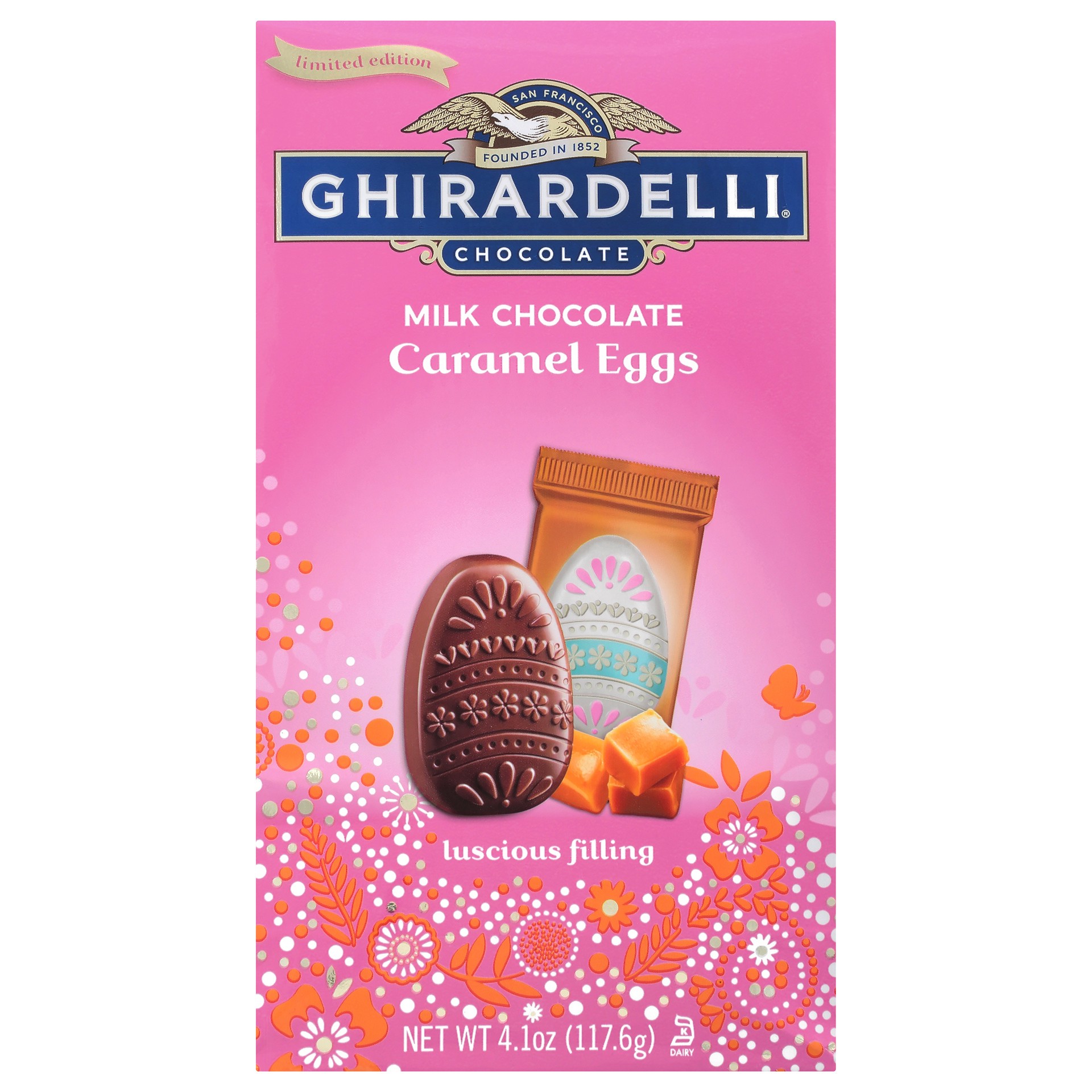 slide 1 of 4, Ghirardelli Ghir Milk & Caramel Eggs Med, 4.1 oz
