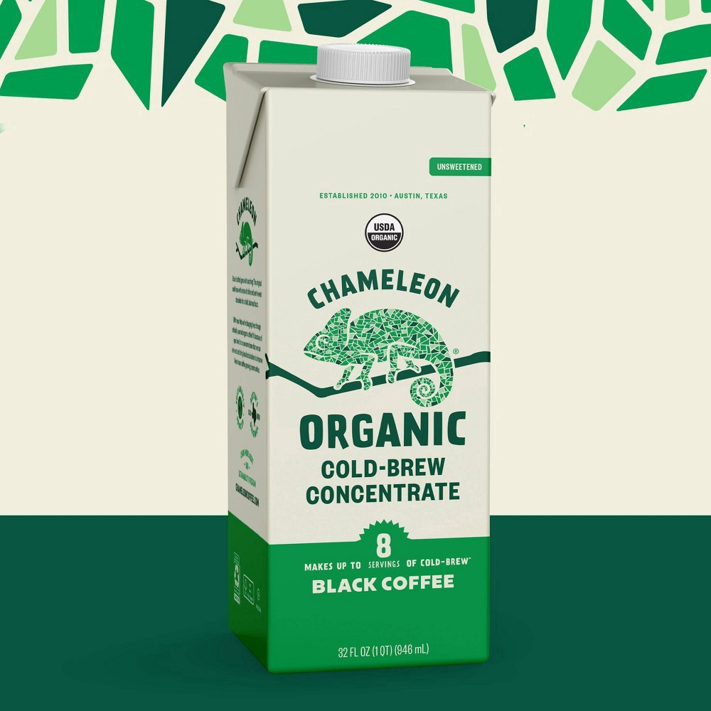 slide 6 of 6, Chameleon Cold-Brew Chameleon Organic Cold Brew Coffee, Black Coffee Multi-serve Concentrate, 100% Arabica, 32 fl oz carton, 32 oz