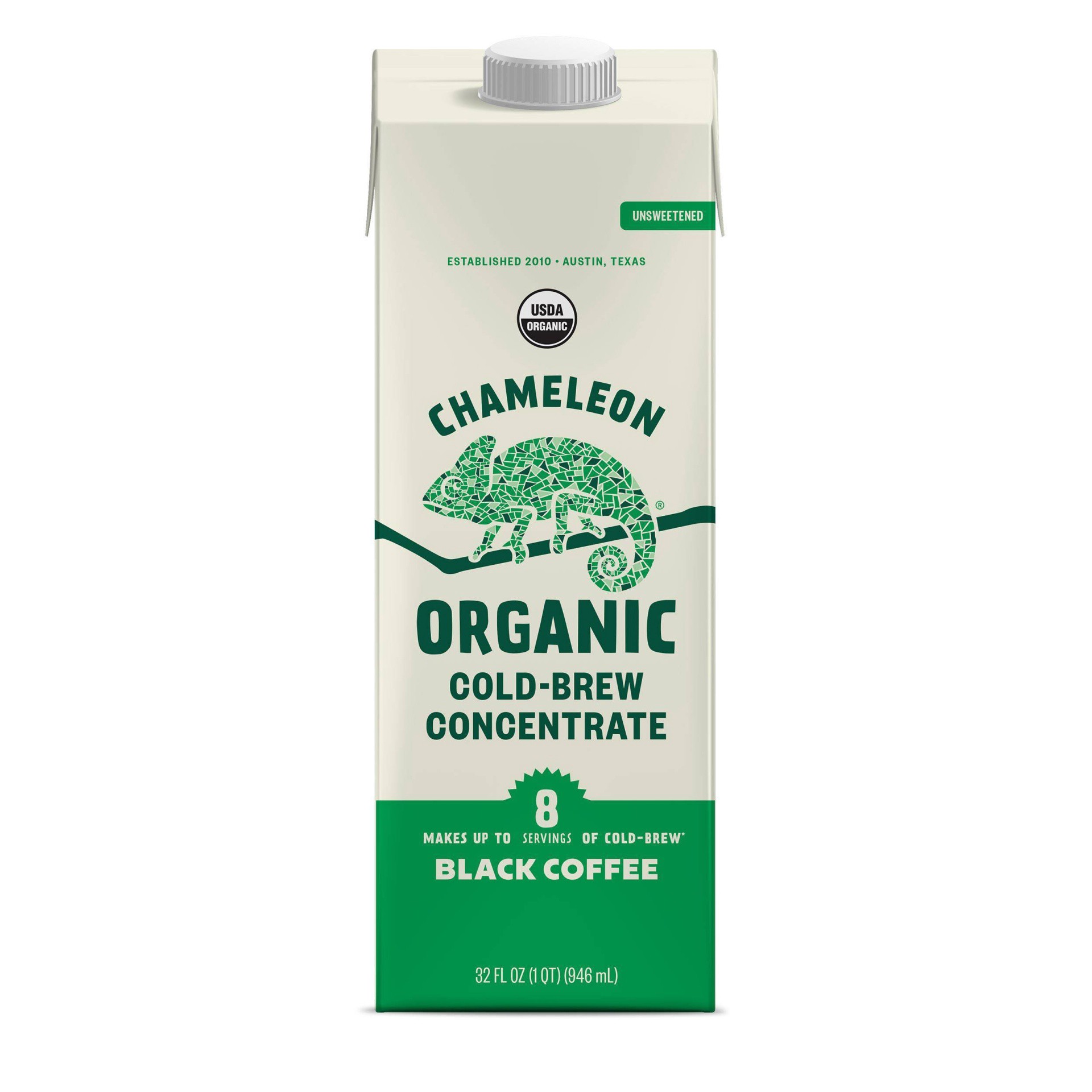 slide 1 of 6, Chameleon Cold-Brew Chameleon Organic Cold Brew Coffee, Black Coffee Multi-serve Concentrate, 100% Arabica, 32 fl oz carton, 32 oz