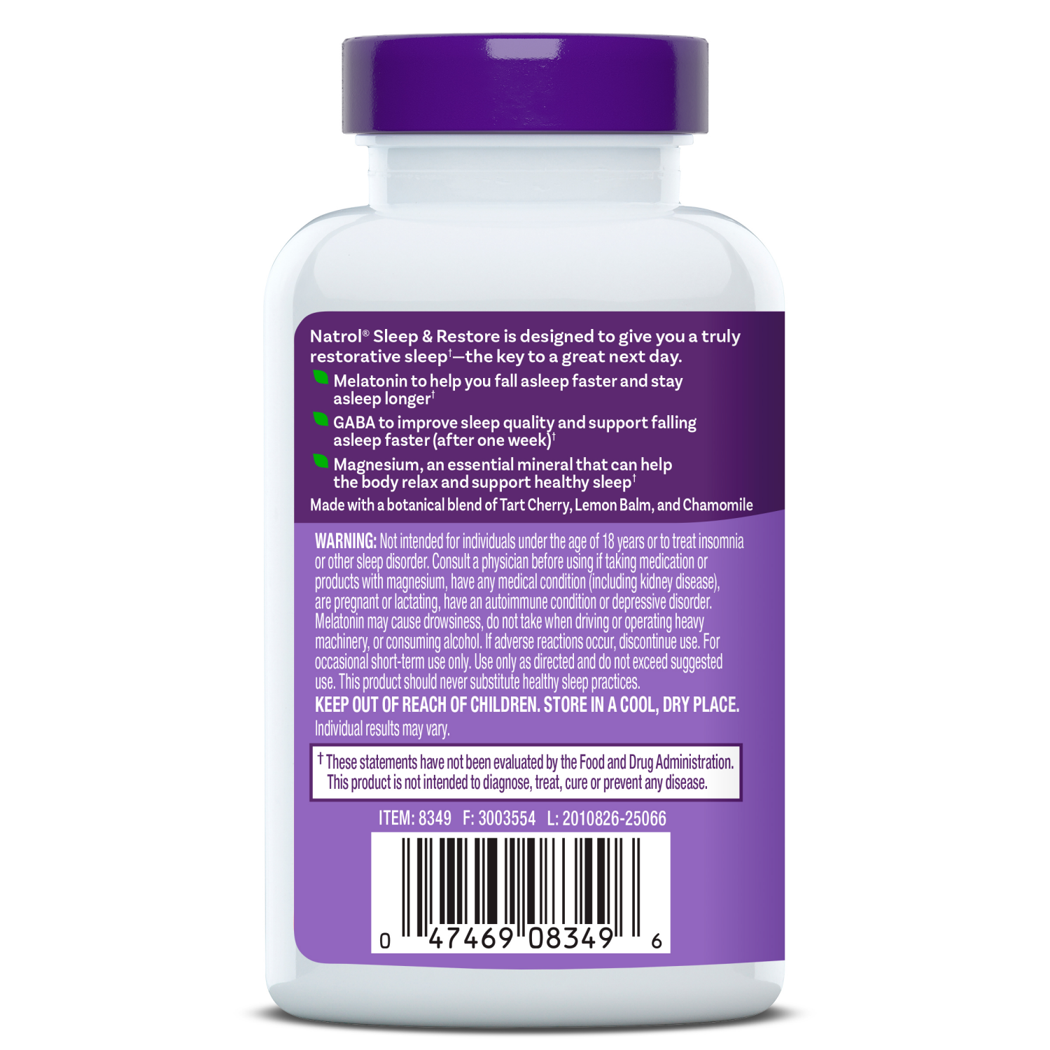 slide 2 of 3, Natrol Sleep & Restore Capsules, GABA, Magnesium Glycinate, Melatonin 5mg, Up to a 30 Day Supply, 60 ct