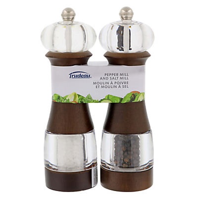 slide 1 of 1, Trudeau Dalia Pepper and Salt Mill Set - Chocolate/Clear, 2 ct