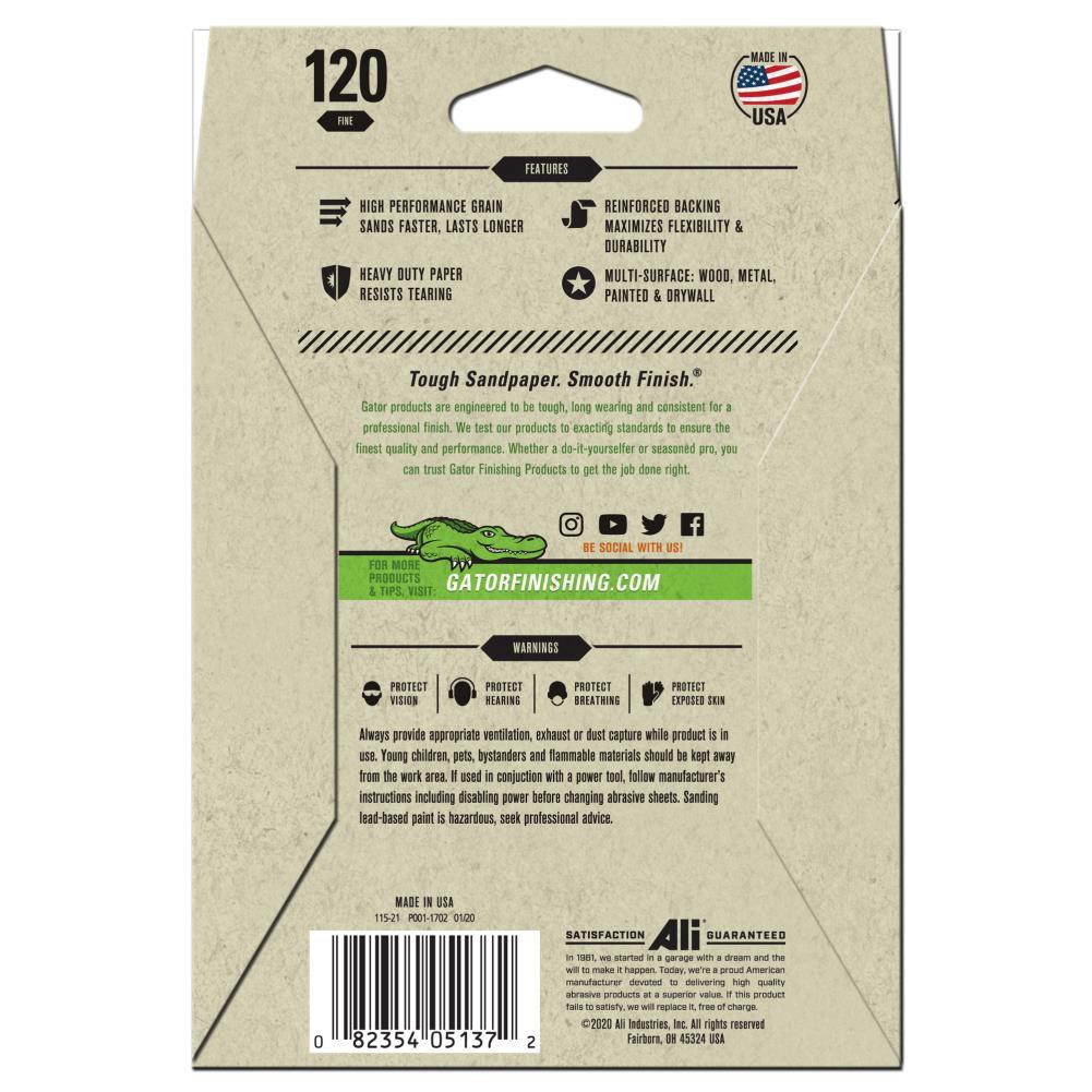 slide 2 of 6, Gator 25 -Piece Aluminum oxide 120 -Grit Sheet Sandpaper, 1 ct