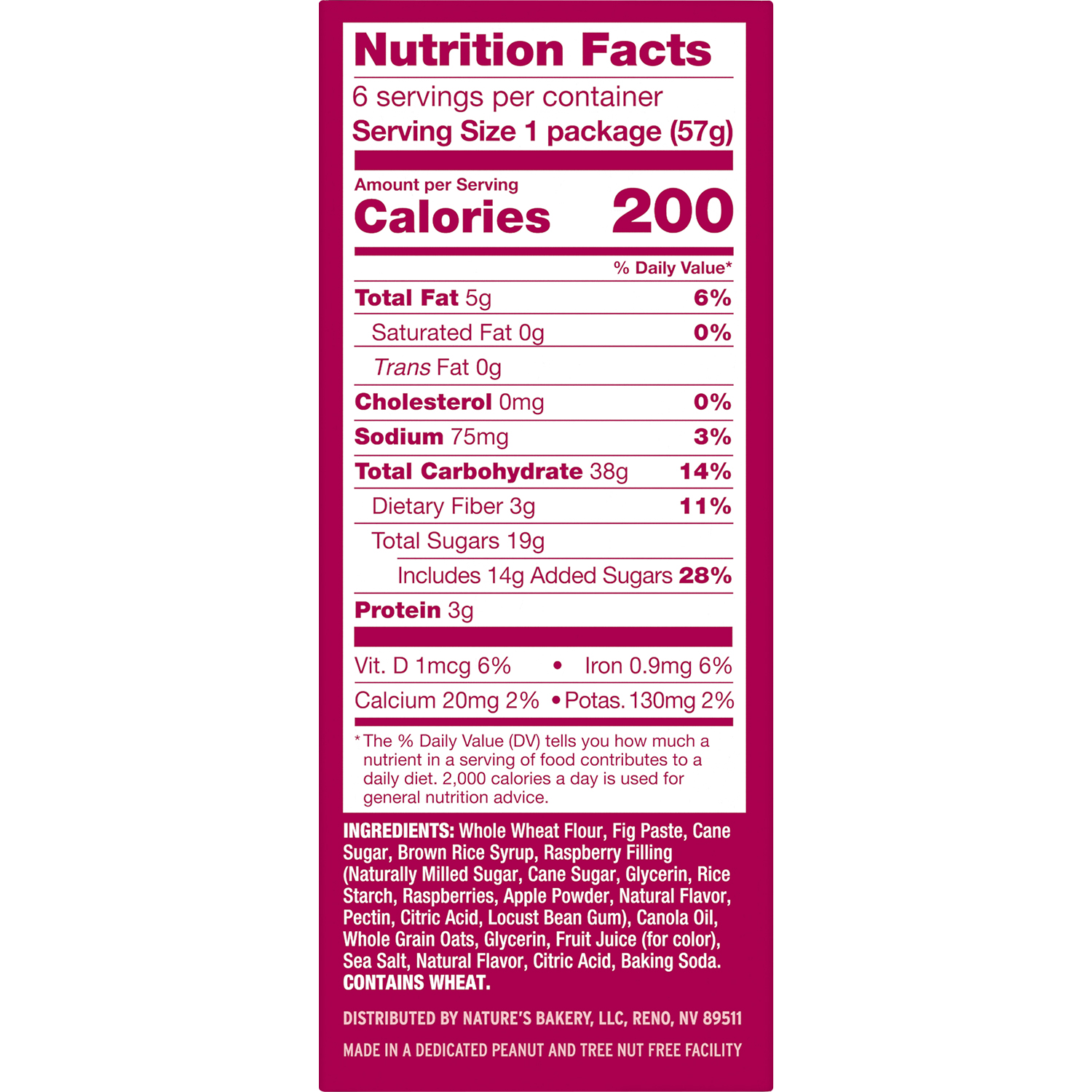 slide 3 of 5, Nature's Bakery Raspberry Whole Wheat Fig Bars, Snack Bars, 6 Ct, 6 ct; 2 oz
