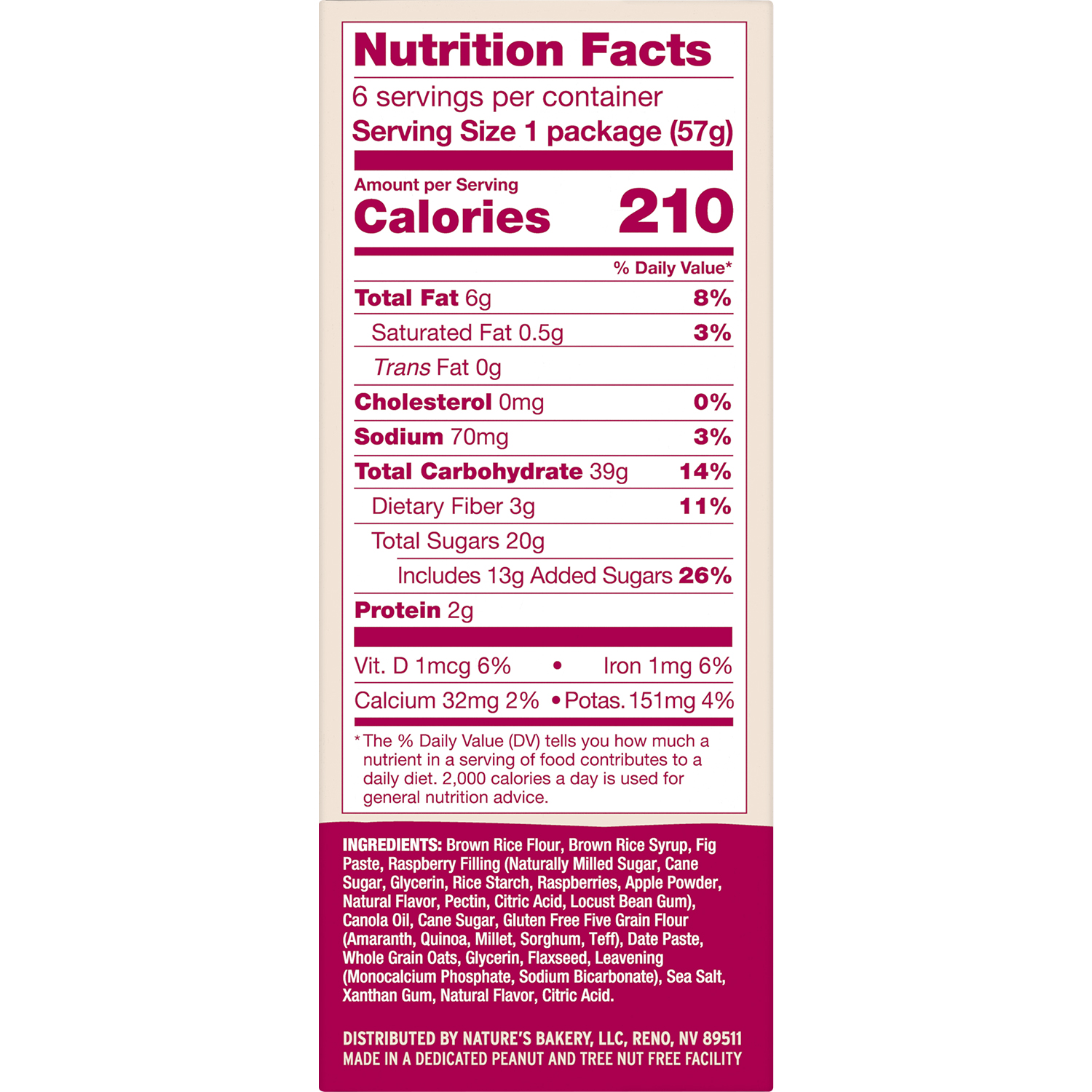 slide 4 of 7, Nature's Bakery Raspberry Gluten Free Fig Bars, Snack Bars, 6 Ct, 6 ct