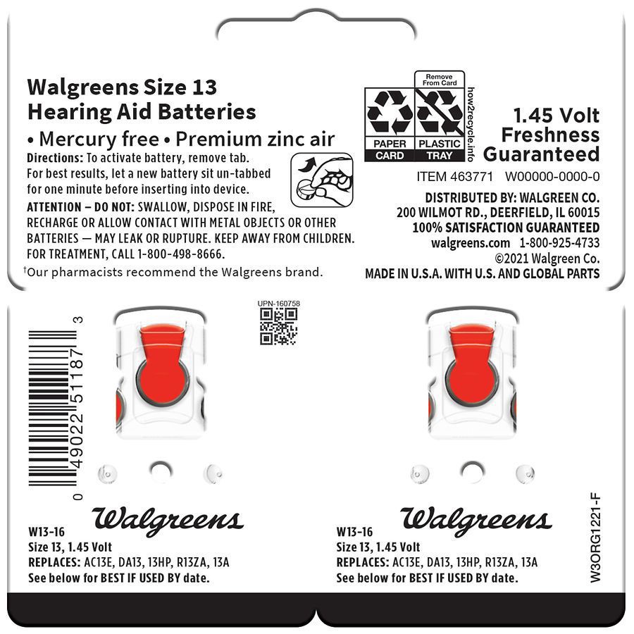 slide 2 of 2, Walgreens Hearing Aid Batteries, Zero Mercury #13, 16 ct