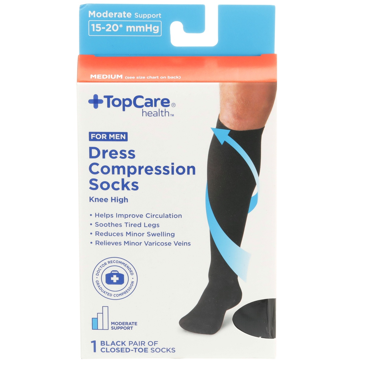 slide 1 of 1, TopCare Health Men Dress Compression Socks Knee High Medium Black, 1 pair