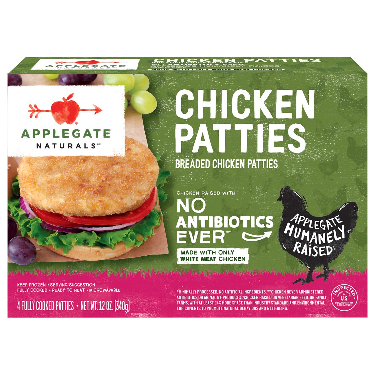 slide 1 of 7, Applegate Chicken Patties, 12 oz