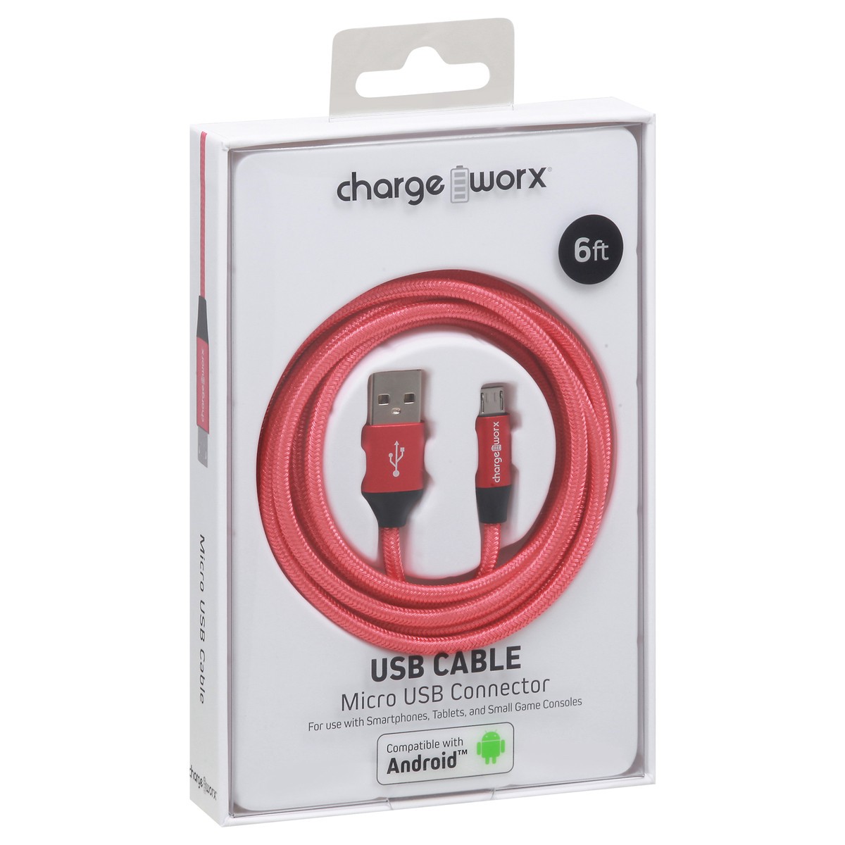 slide 7 of 9, Chargeworx Red Micro USB Connector Cable, 6 ft