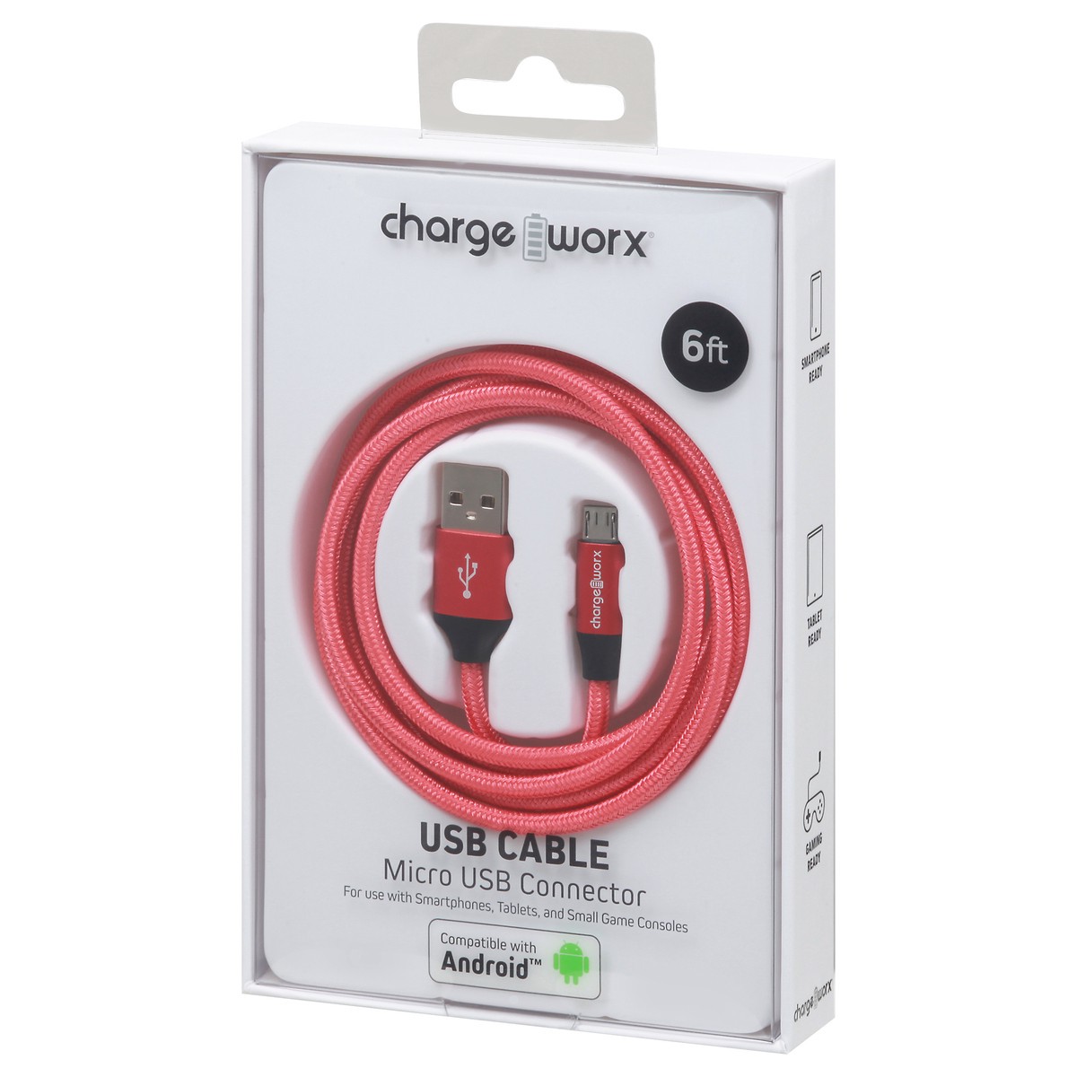 slide 8 of 9, Chargeworx Red Micro USB Connector Cable, 6 ft