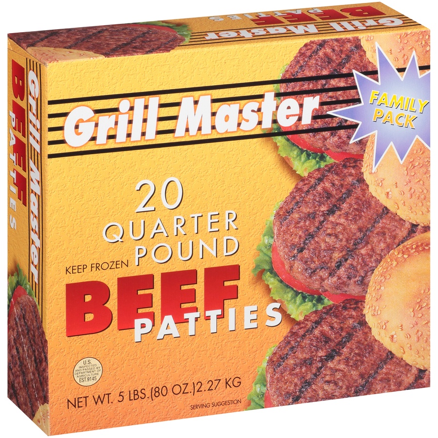 slide 3 of 8, Grill Master Quarter Pound Beef Patties 20Ct, 5 lb