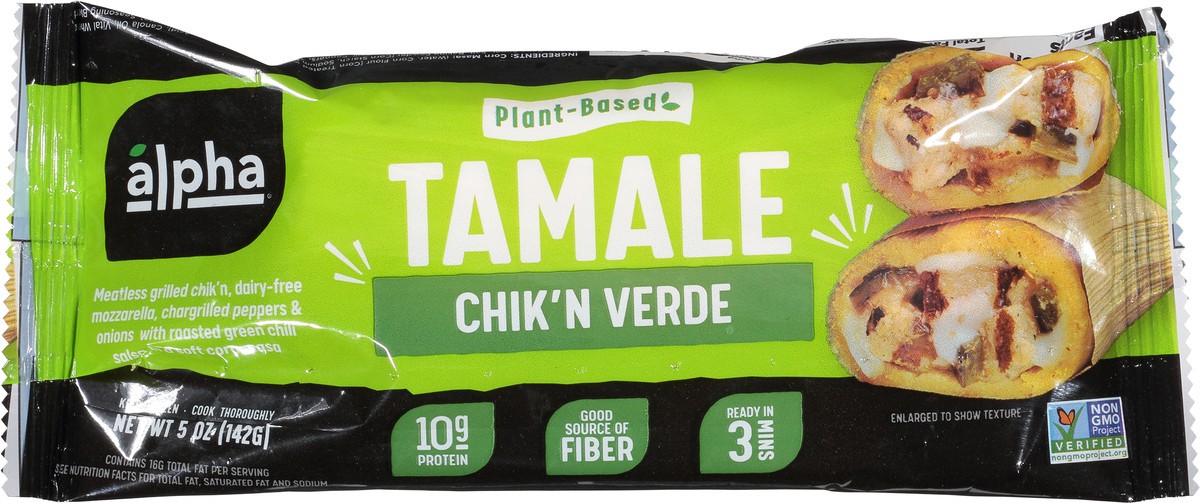 slide 8 of 14, Alpha Plant-Based Chik'n Verde Tamale 5 oz, 5 oz