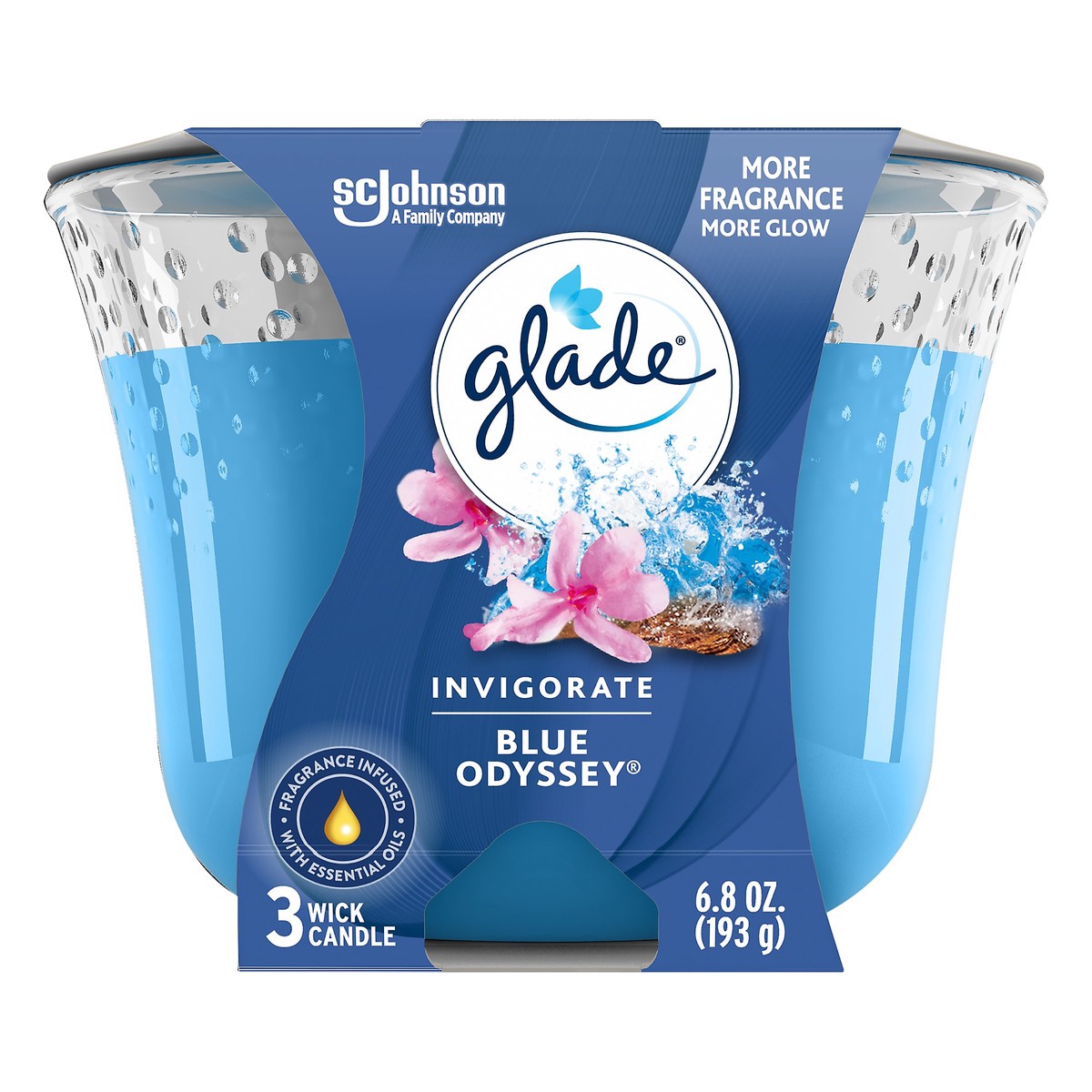 slide 1 of 7, Glade 3 Wick Invigorate Blue Odyssey Candle 1 ea, 1 ea