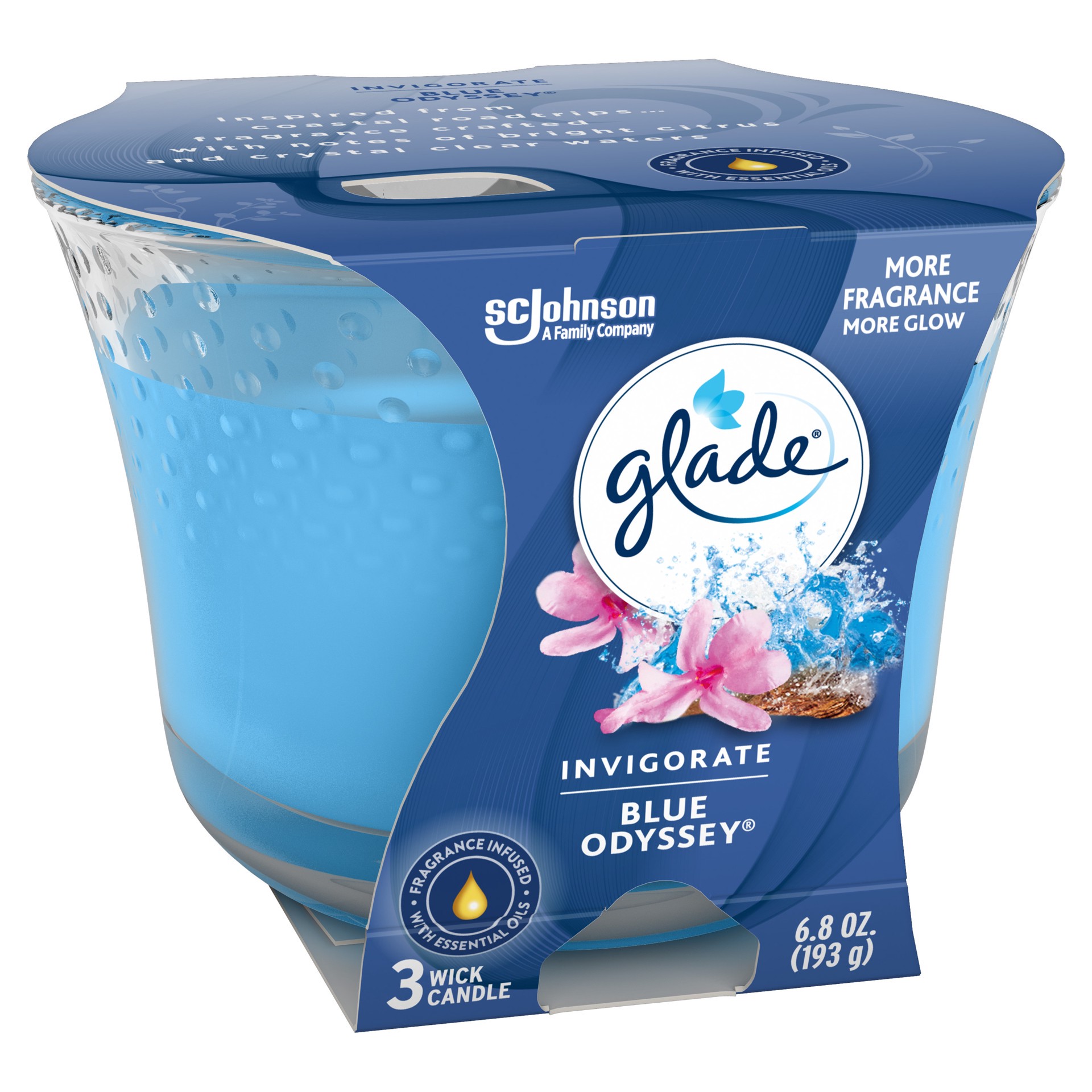 slide 7 of 7, Glade 3 Wick Invigorate Blue Odyssey Candle 1 ea, 1 ea